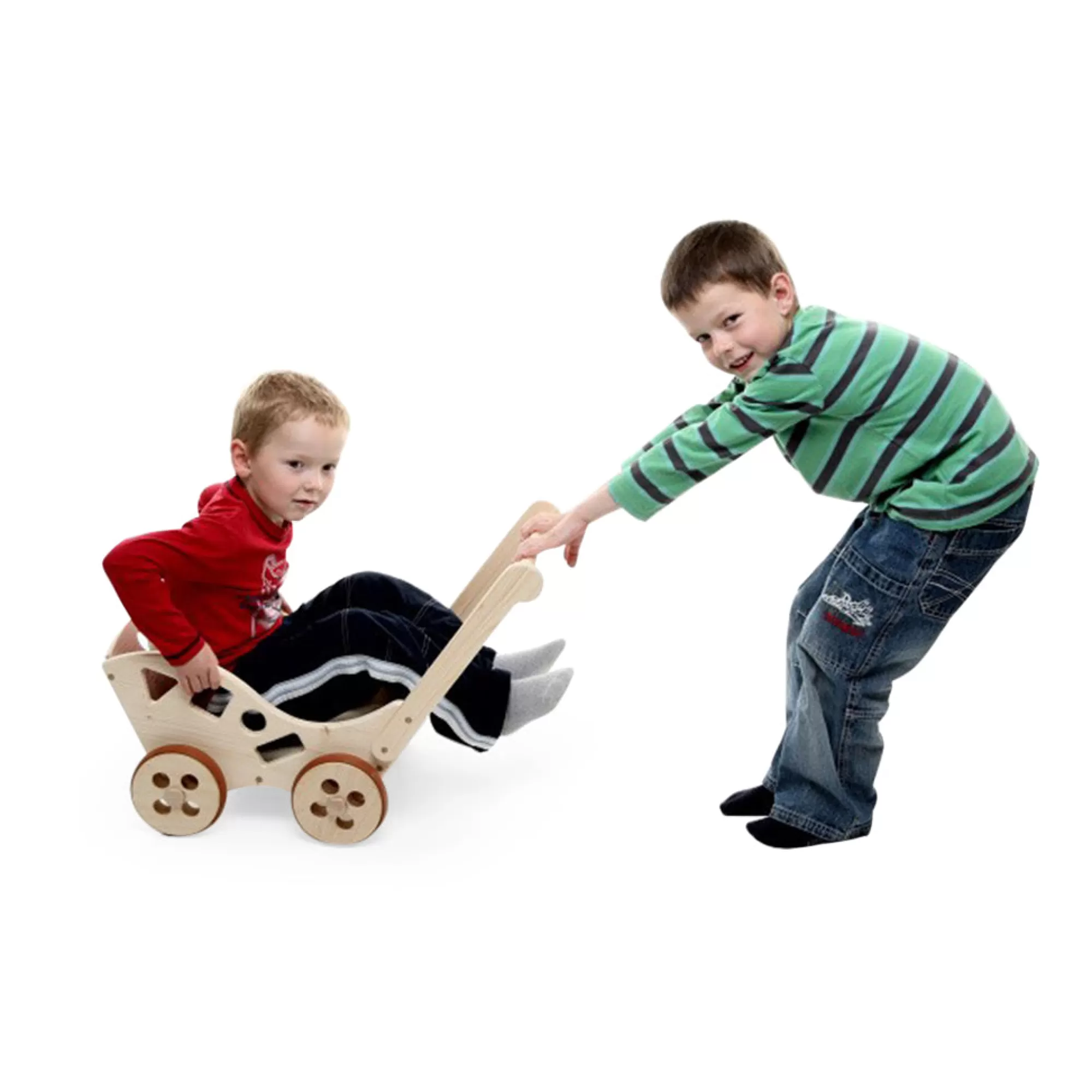 Playful Wood Montessori Toys-Extra Large Wooden Push Cart With Blocks