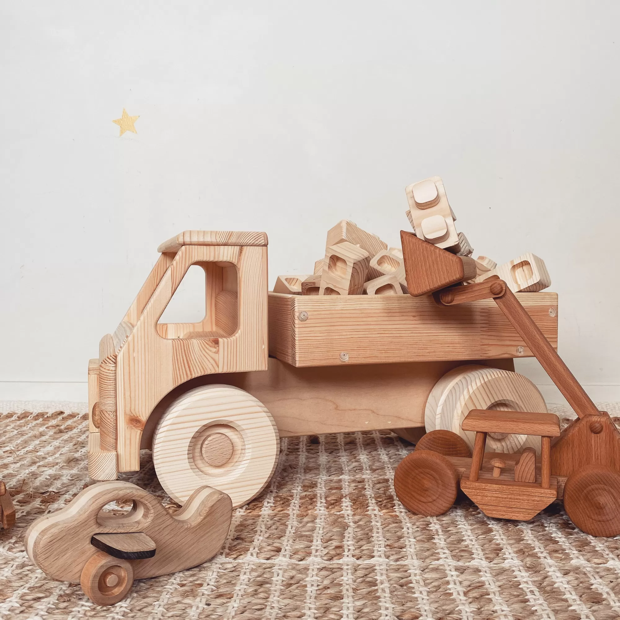 Playful Wood Large Toys-Extra Large Wooden Toy Truck With Blocks - Junior