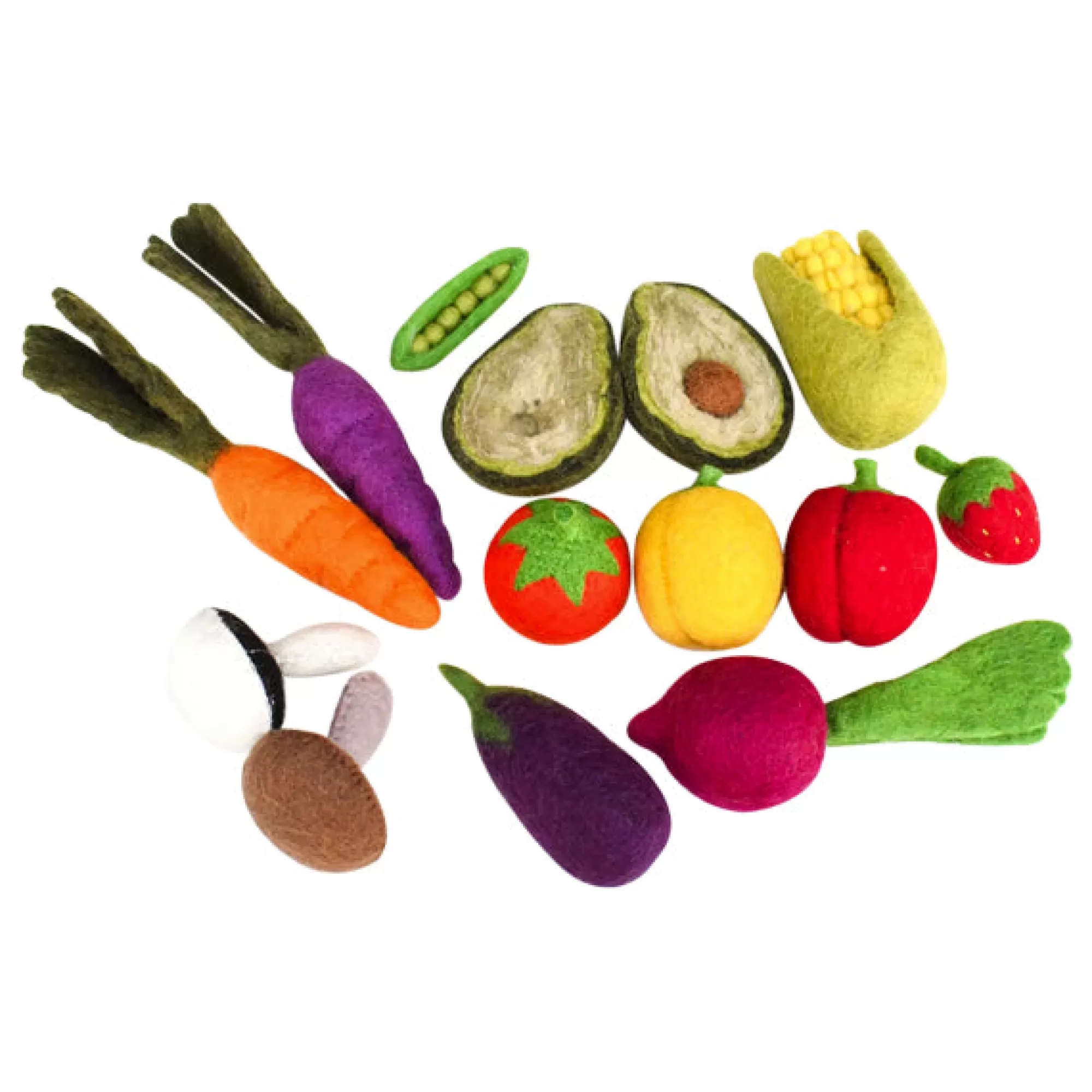 Tara Treasures Pretend Play-Felt Fruit & Vegetable Set - 14 Pieces