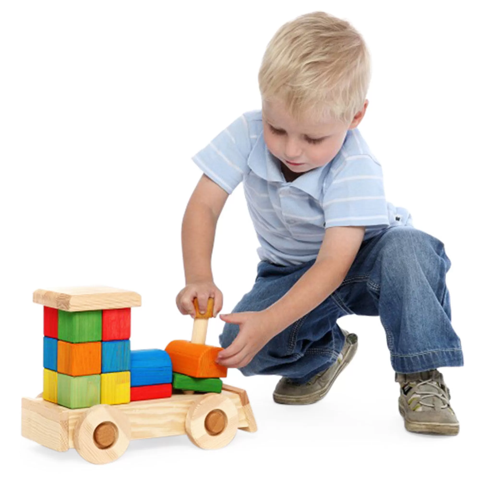 Playful Wood Montessori Toys-Large Coloured Wooden Puzzle Train - Arthur