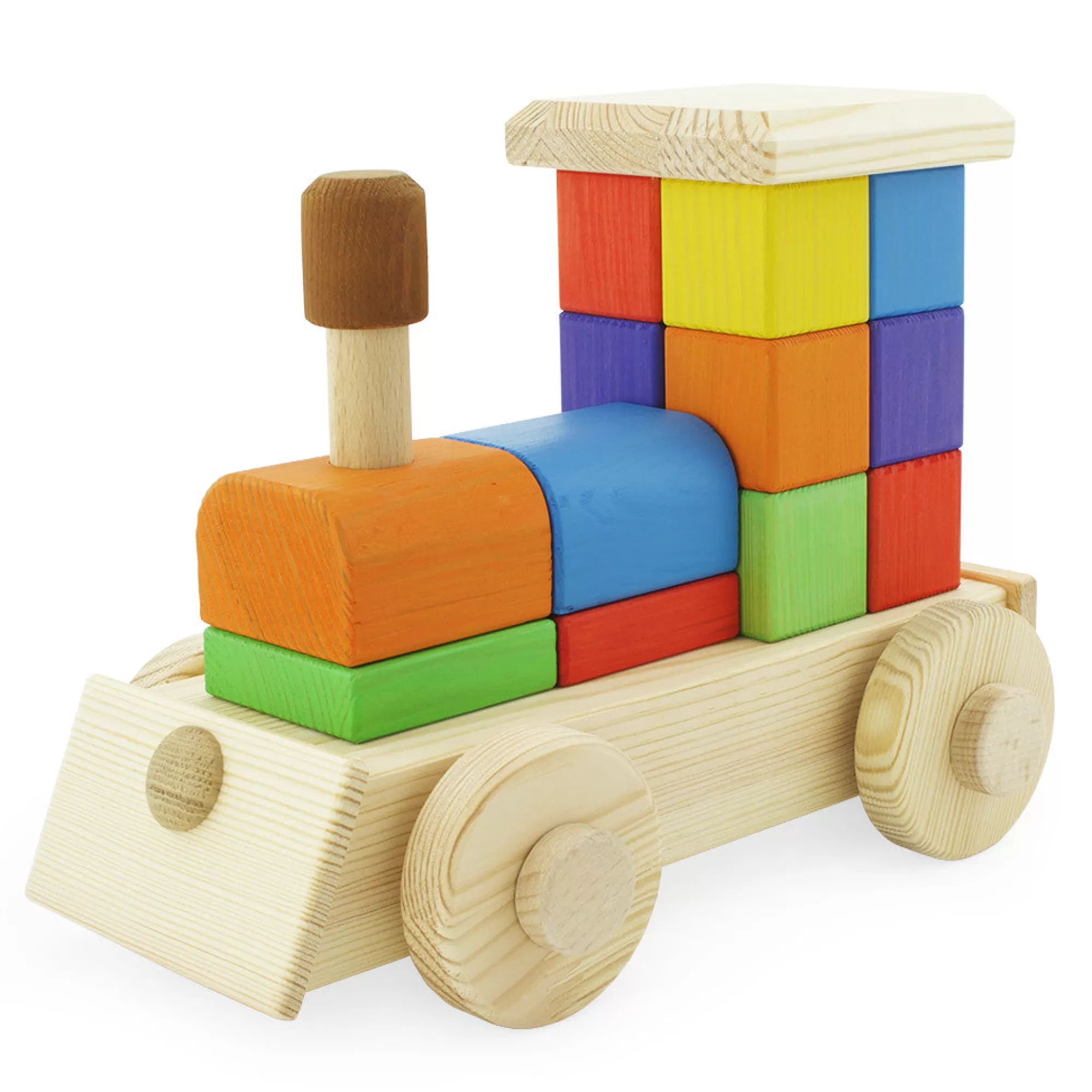 Playful Wood Montessori Toys-Large Coloured Wooden Puzzle Train - Arthur