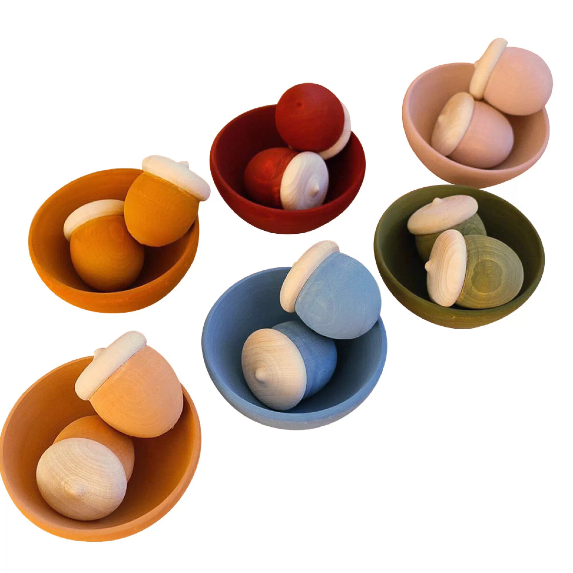 Vera The Neva Montessori Toys-Large Set Of 12 Sorting Acorn'S & 6 Bowls
