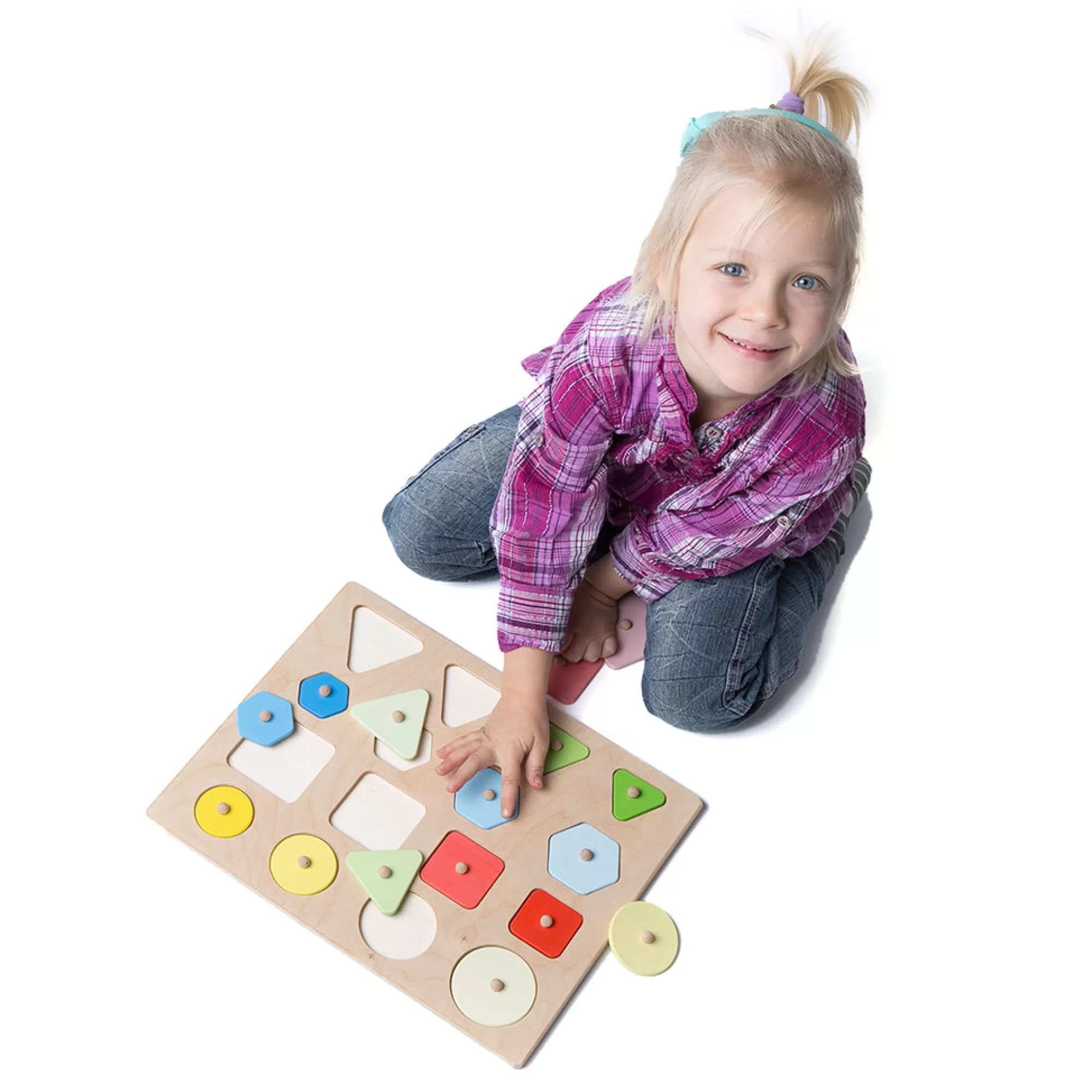 Playful Wood Montessori Toys-Large Wooden Geometric Shapes Puzzle