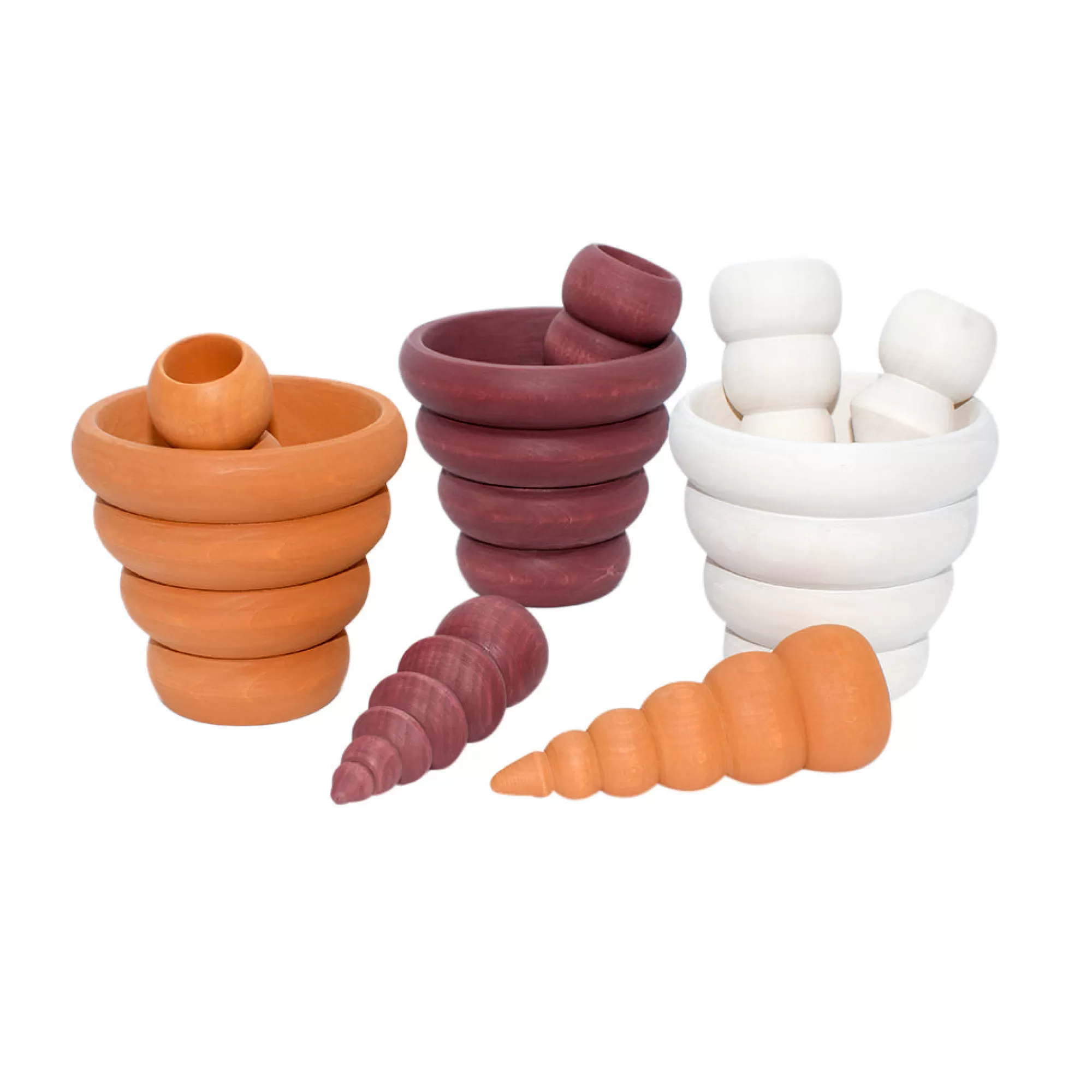 Vera The Neva Montessori Toys-Set Of Wooden Sorting Seashells & Bowls - Sunset