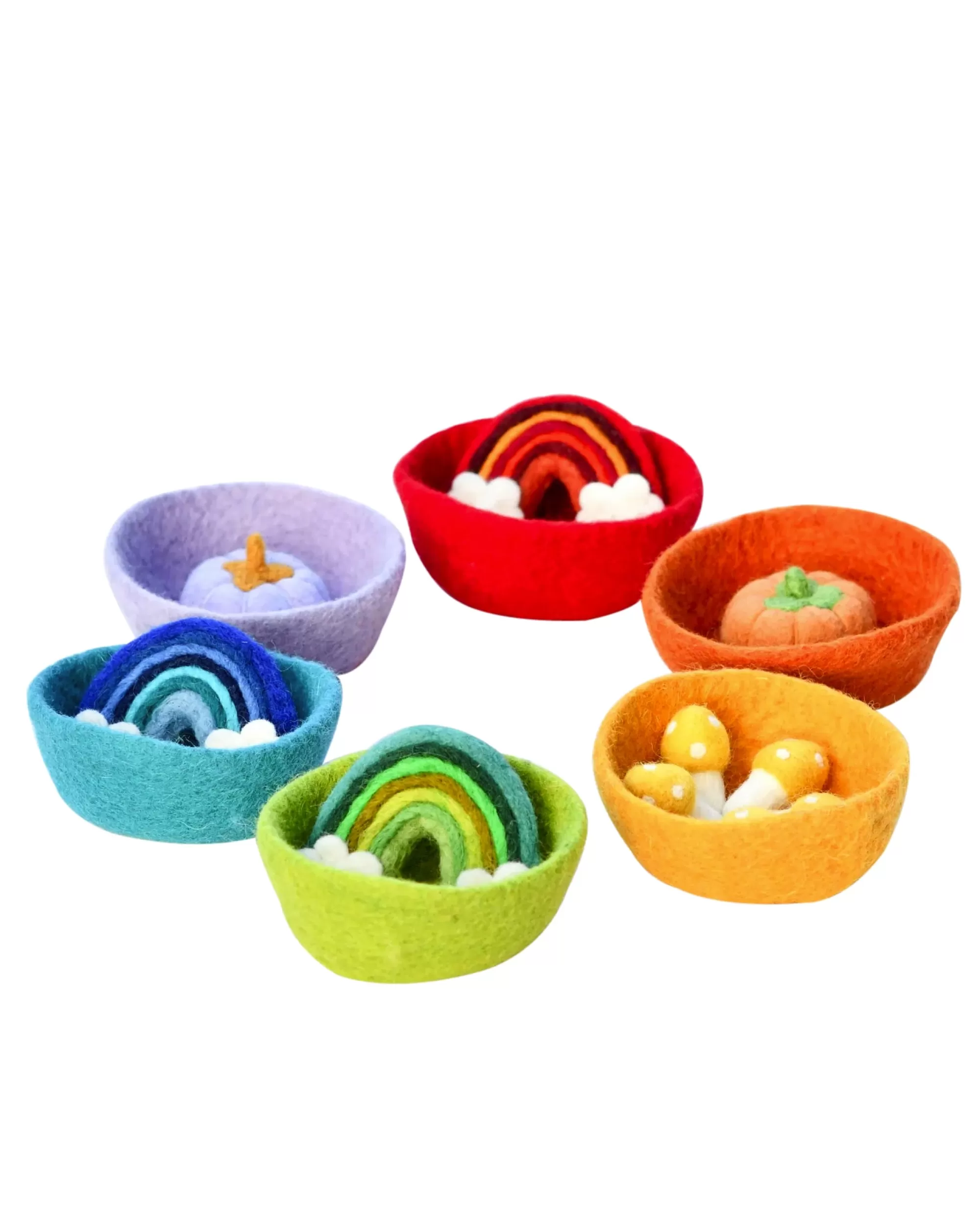 Tara Treasures Pretend Play-Small Felt Colourful Sorting Bowls - Set Of 6