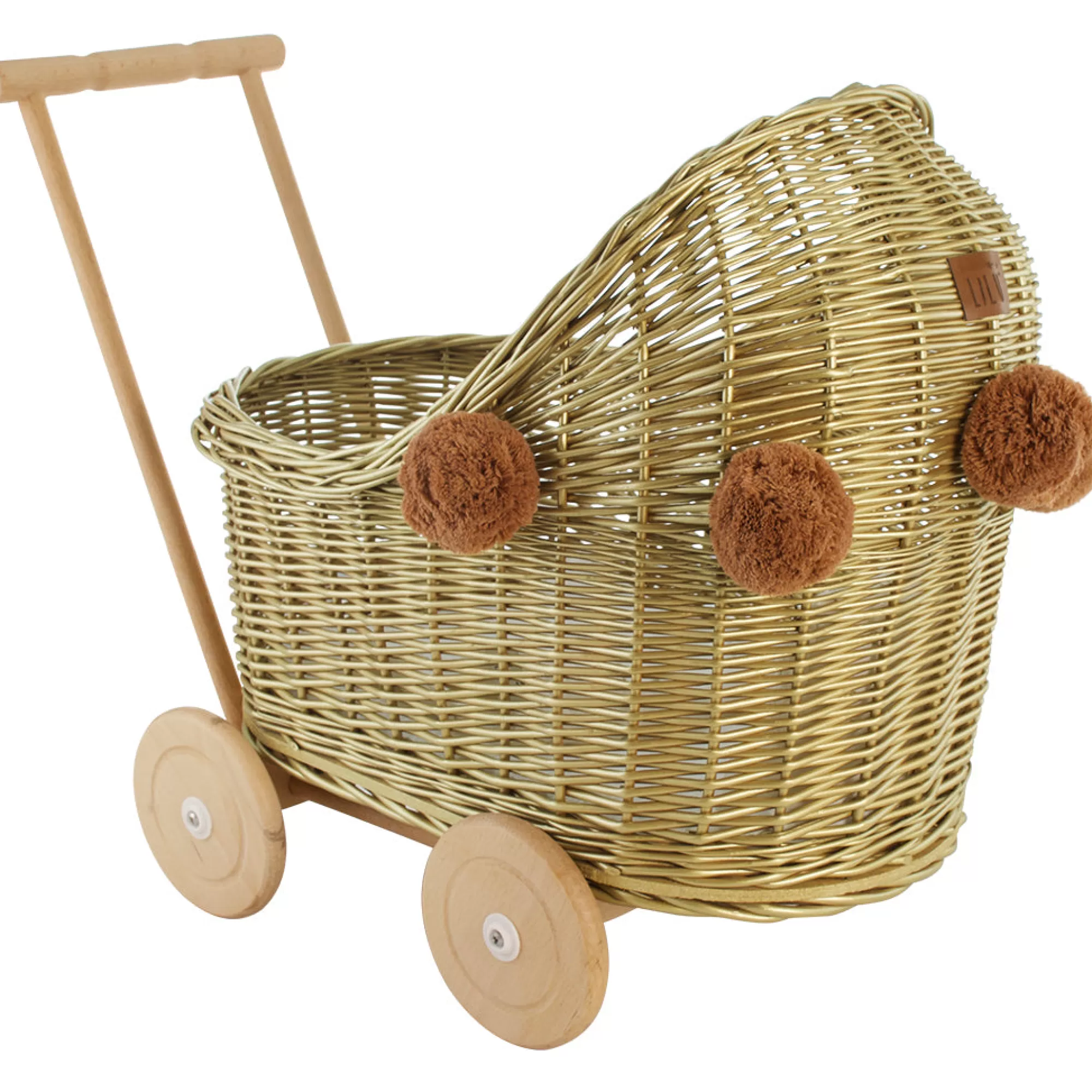 Lilu Doll Accessories-Wicker Dolls Pram - Gold