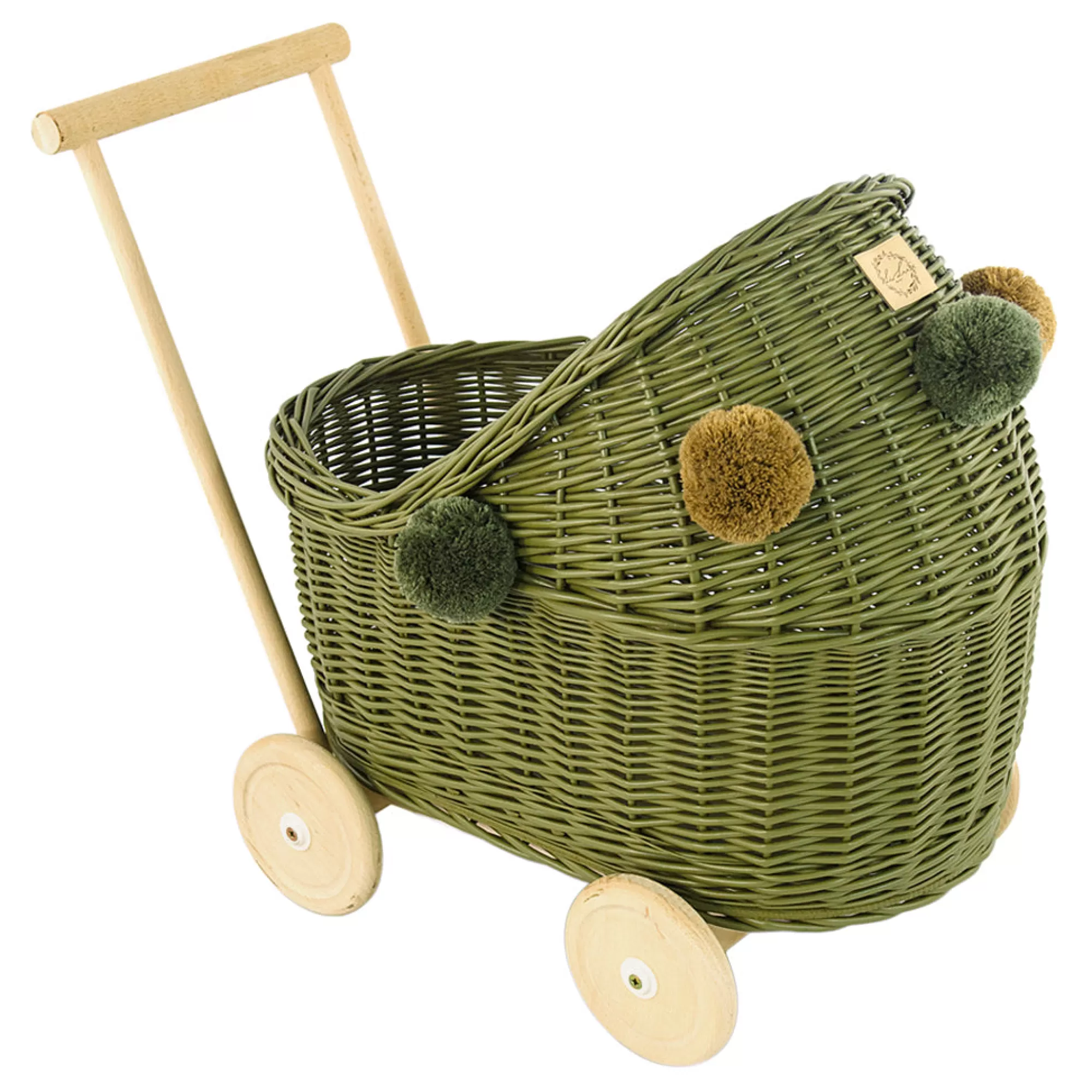 Lilu Doll Accessories-Wicker Dolls Pram - Khaki