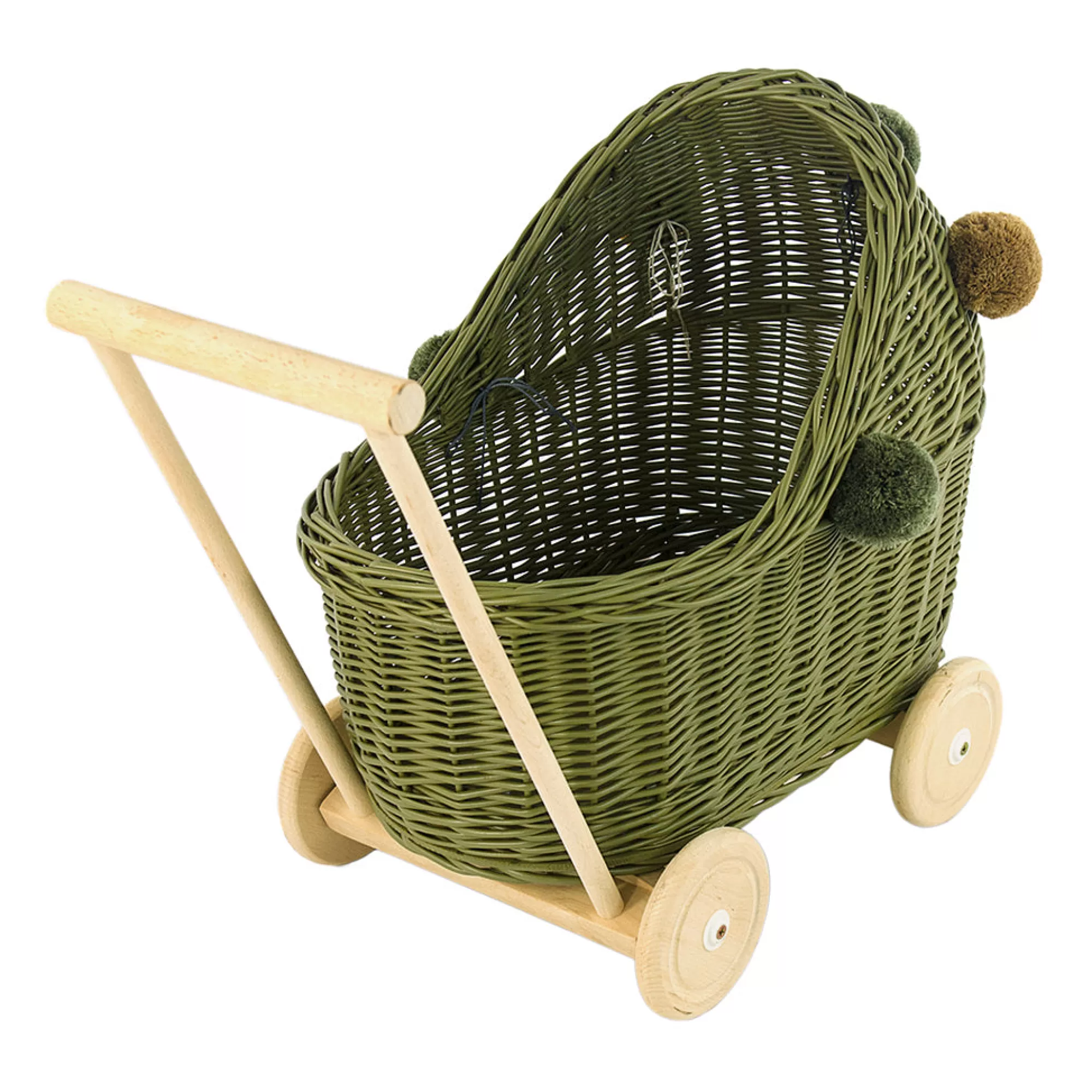 Lilu Doll Accessories-Wicker Dolls Pram - Khaki