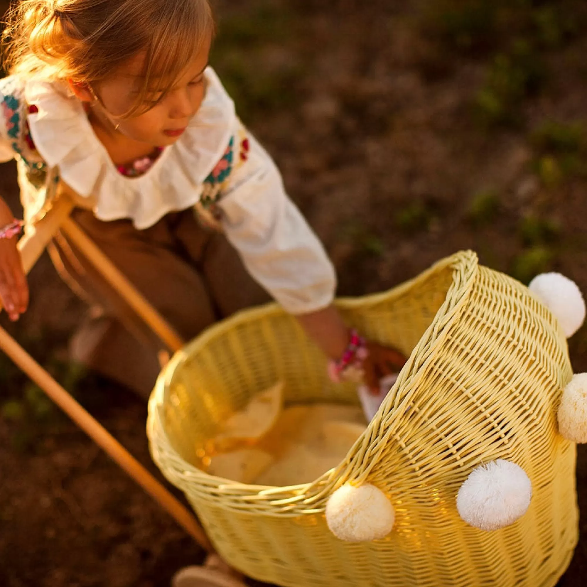 Lilu Doll Accessories-Wicker Dolls Pram - Lemon