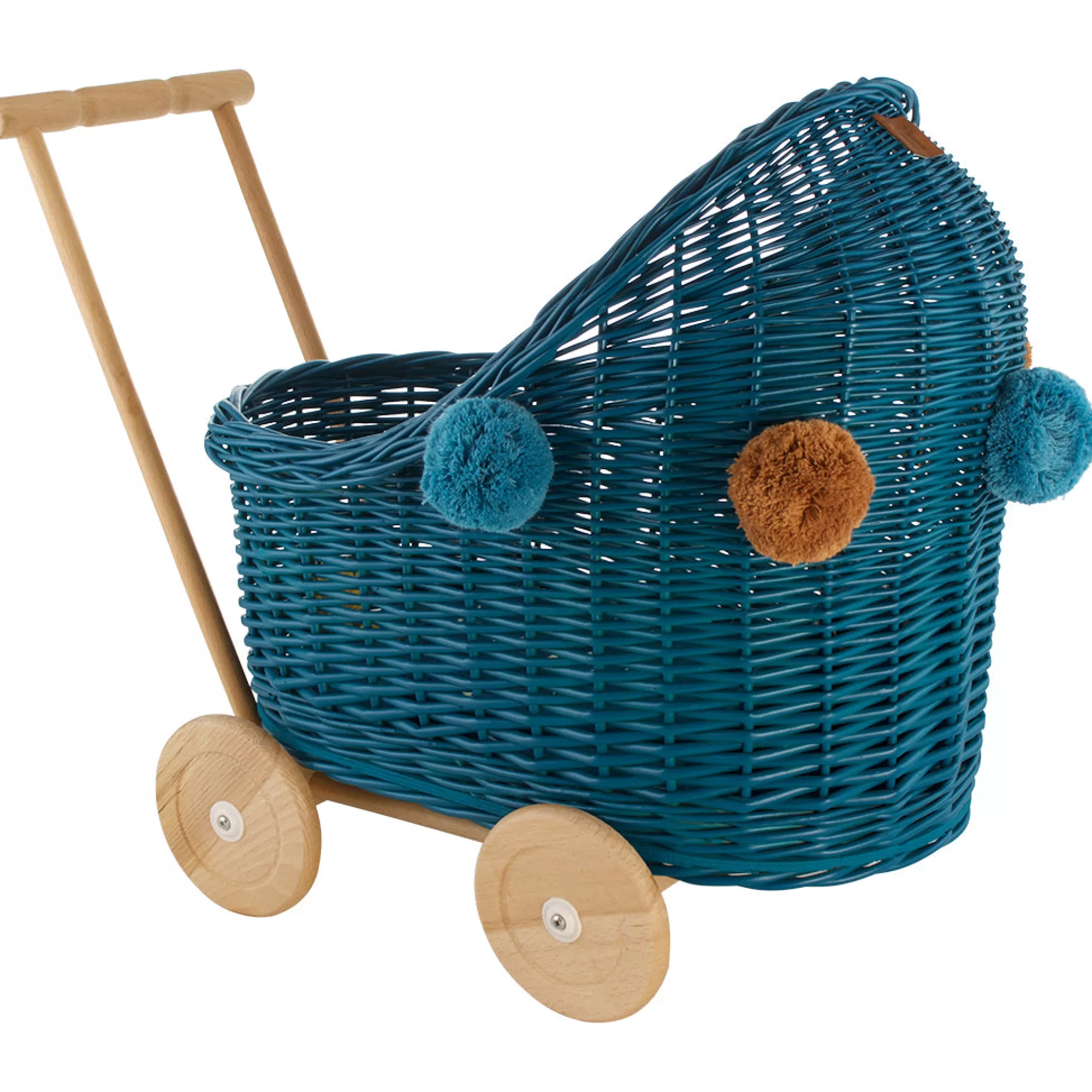 Lilu Doll Accessories-Wicker Dolls Pram - Turquoise