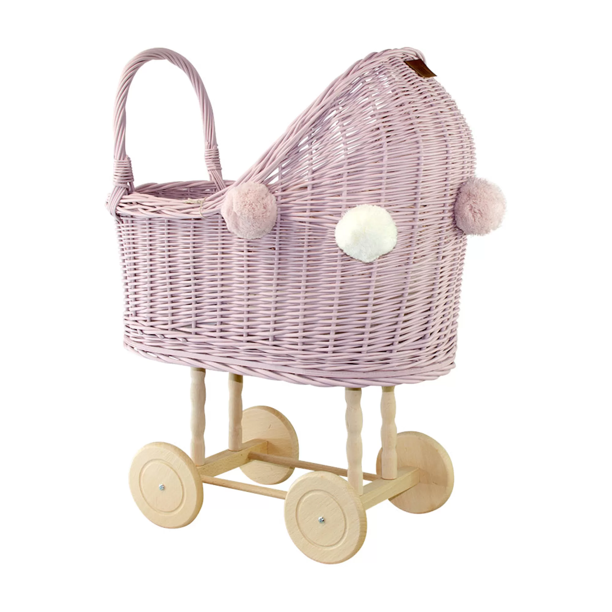 Lilu Doll Accessories-Wicker Dolls Pram High - Dusty Pink