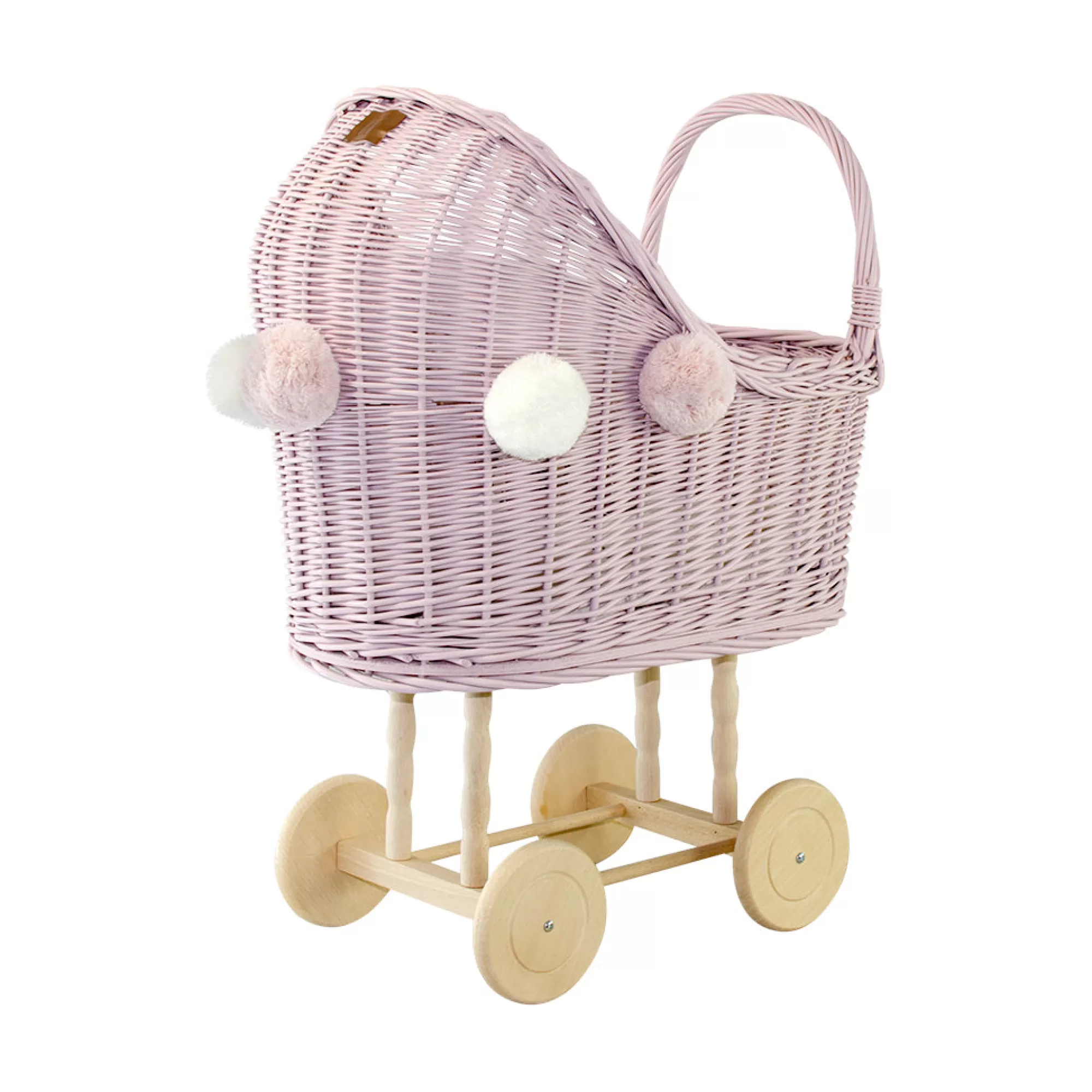 Lilu Doll Accessories-Wicker Dolls Pram High - Dusty Pink