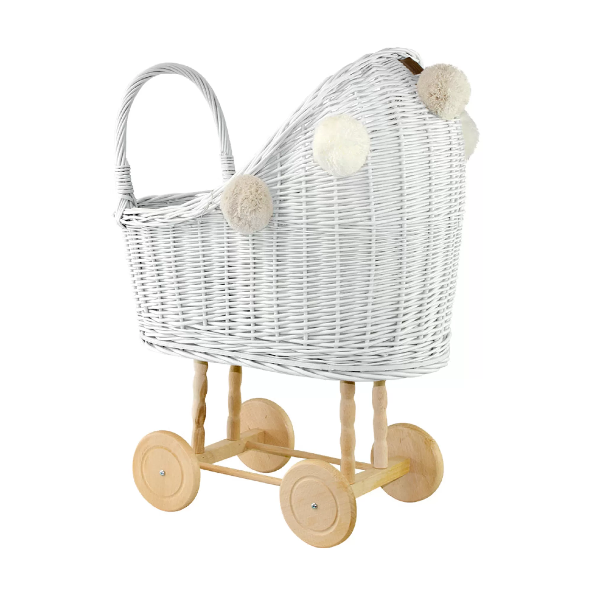 Lilu Doll Accessories-Wicker Dolls Pram High - White