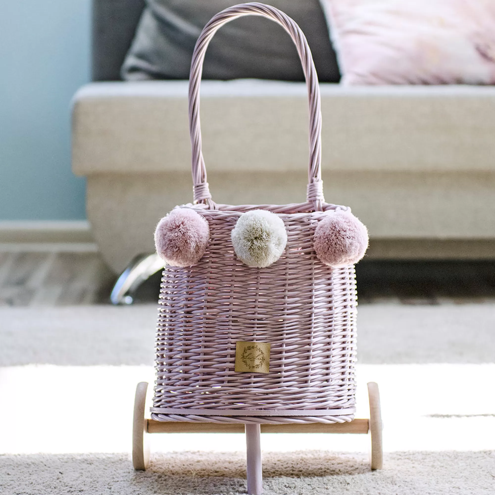 Lilu Large Toys-Wicker Market Buggy - Dusty Pink