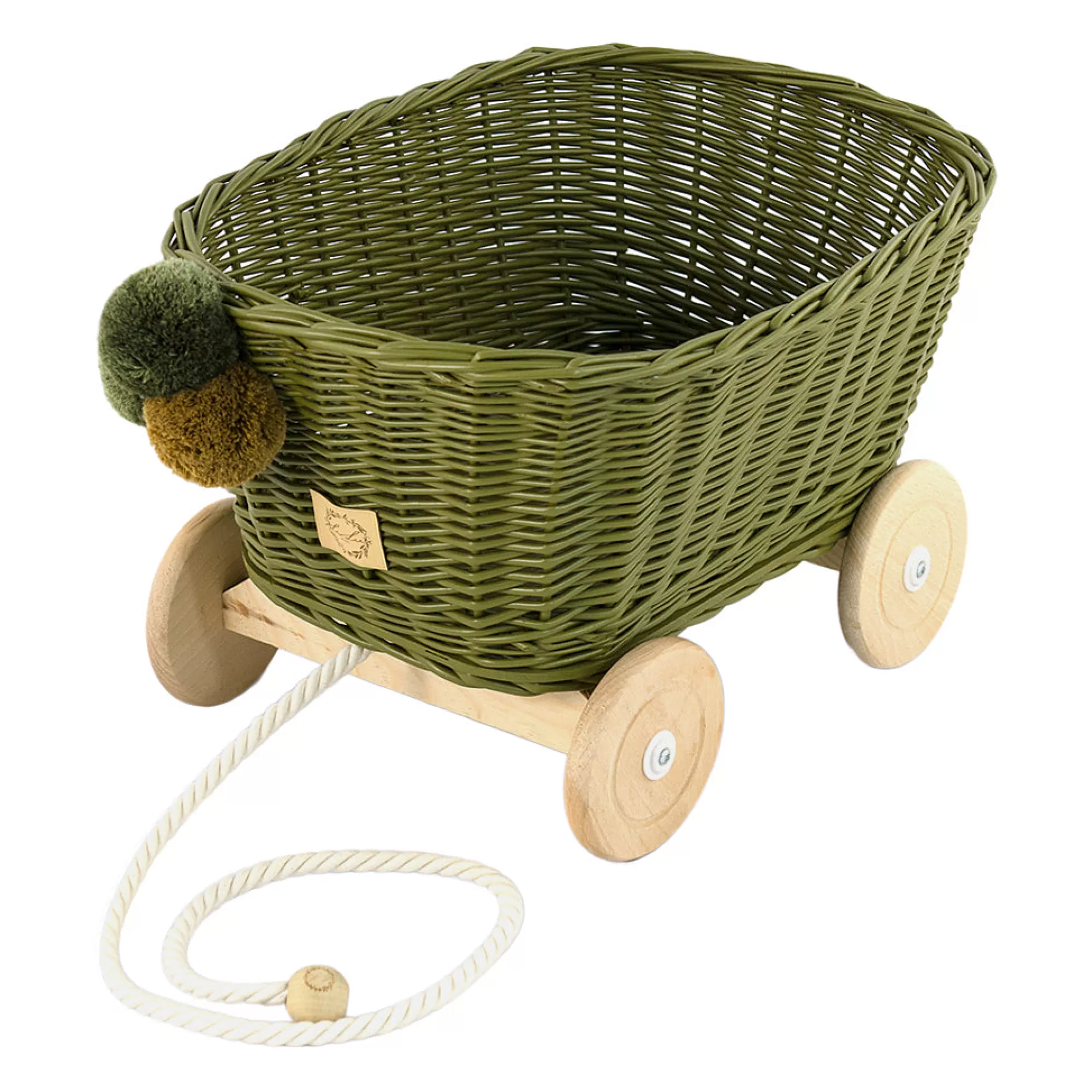 Lilu Doll Accessories-Wicker Pull Cart - Khaki