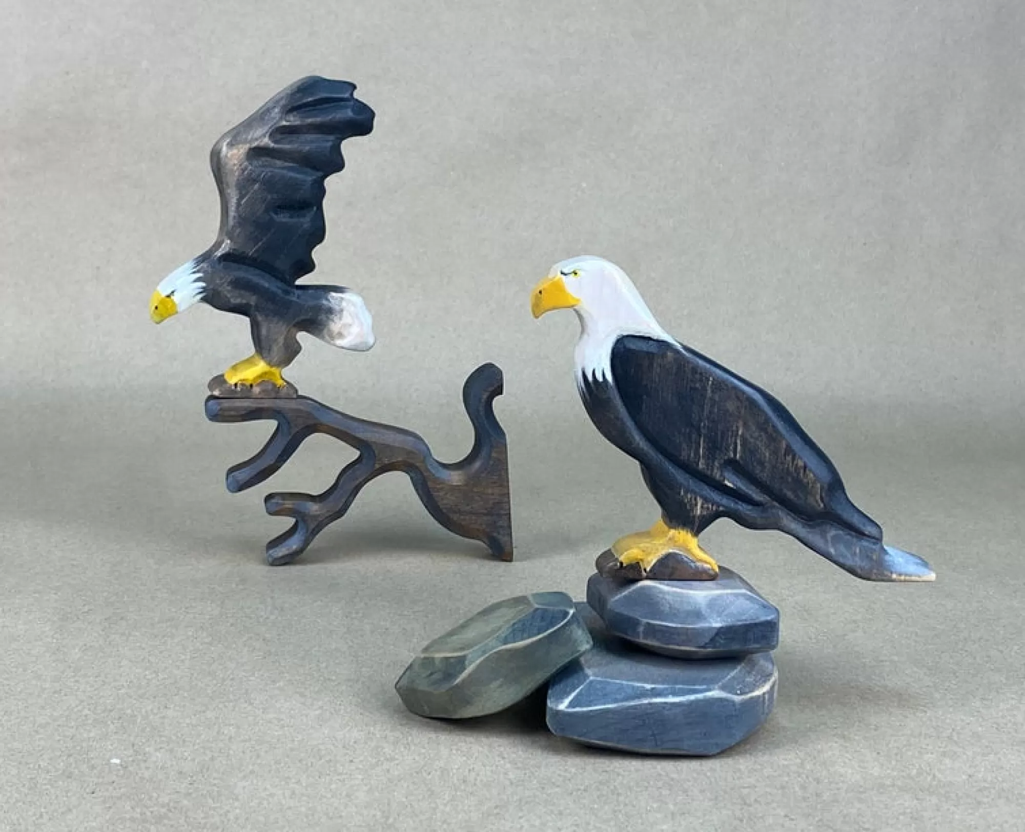 Green Taiga Forest Animals-Wooden Bald Eagle - Flying