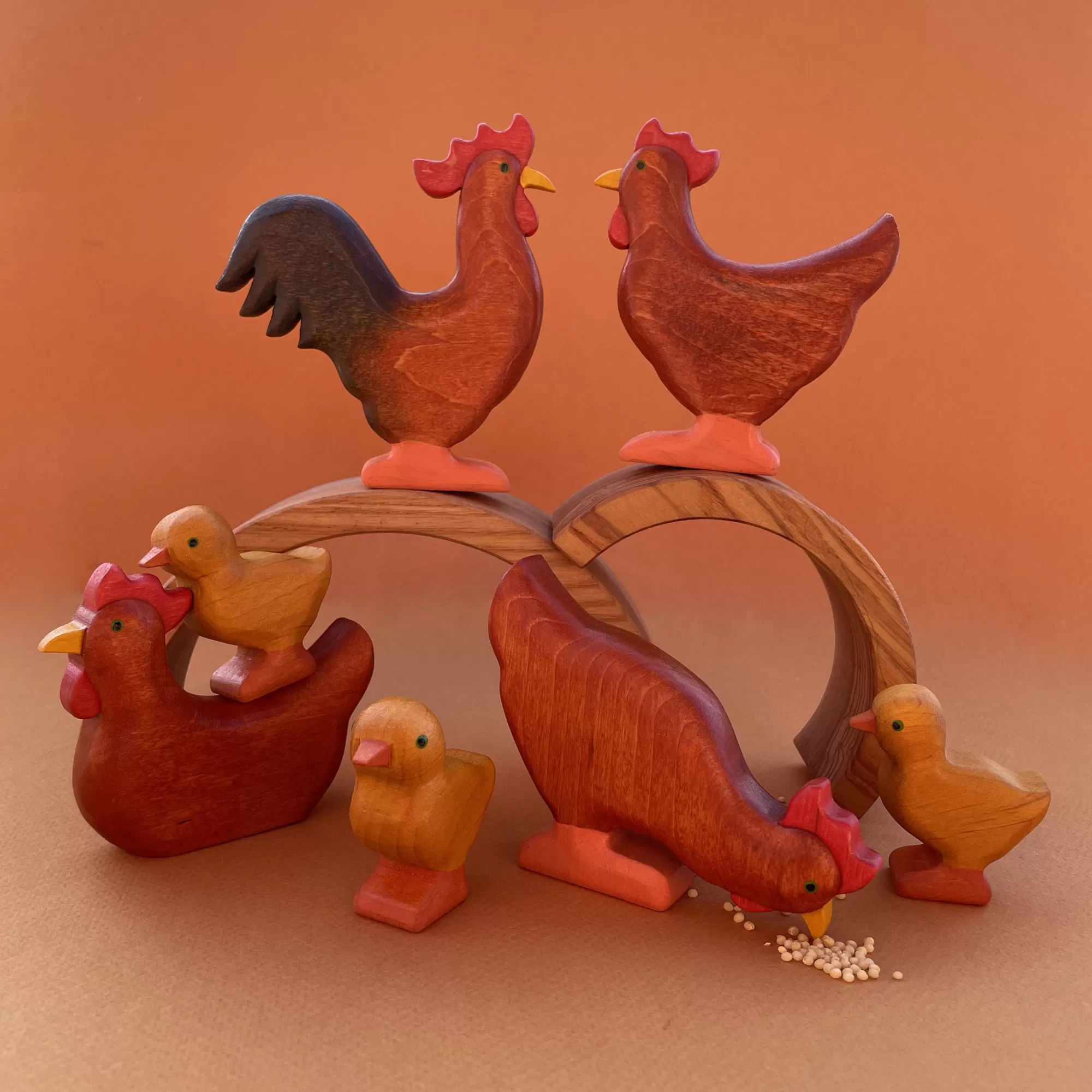 Forest Melody Waldorf Inspired-Wooden Chicken - Eating