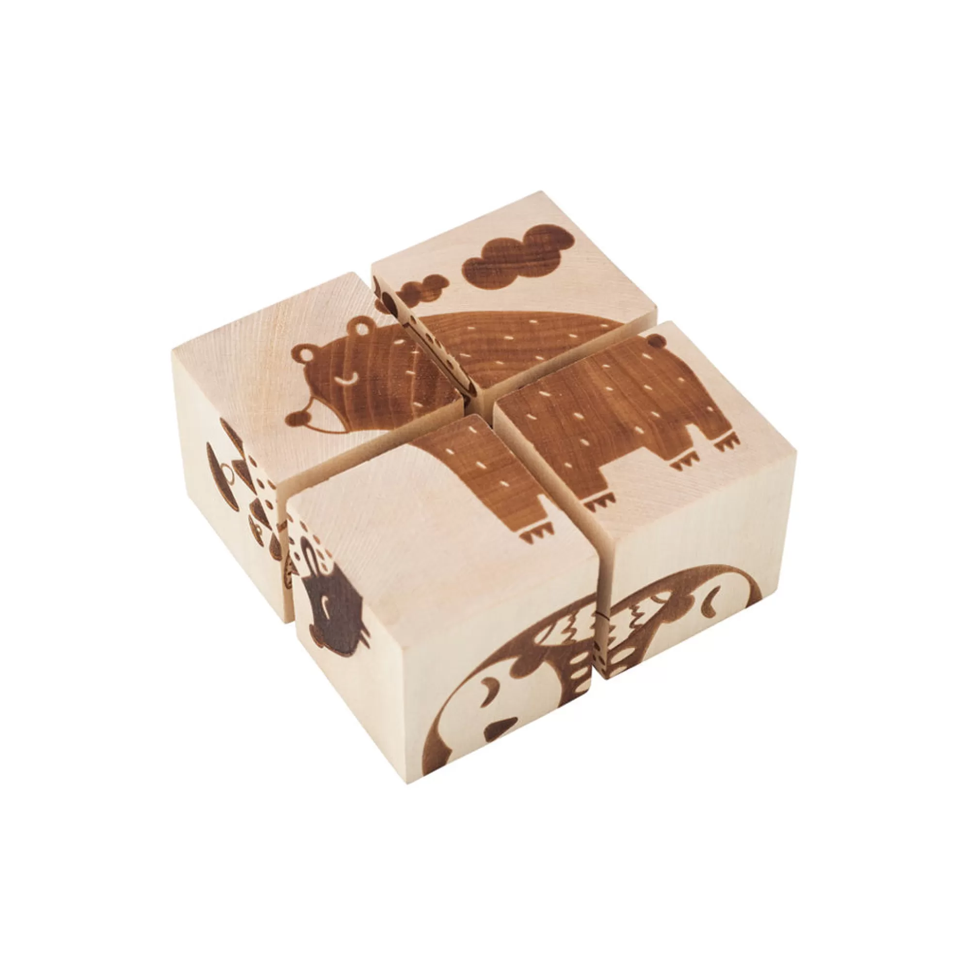 Kubi Dubi Montessori Toys-Wooden Cube Puzzle - Animals