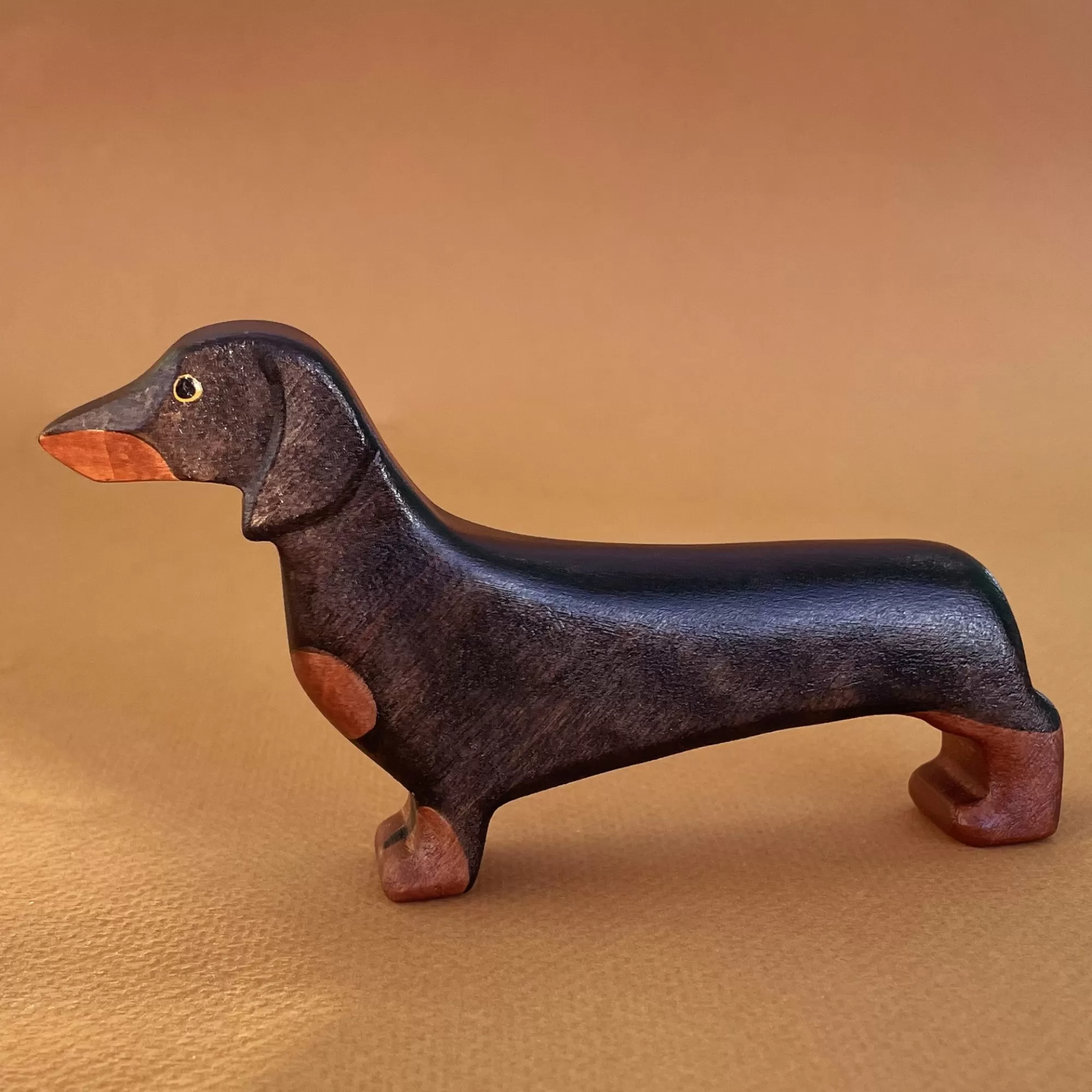 Forest Melody Waldorf Inspired-Wooden Dachshund Dog - Black & Tan