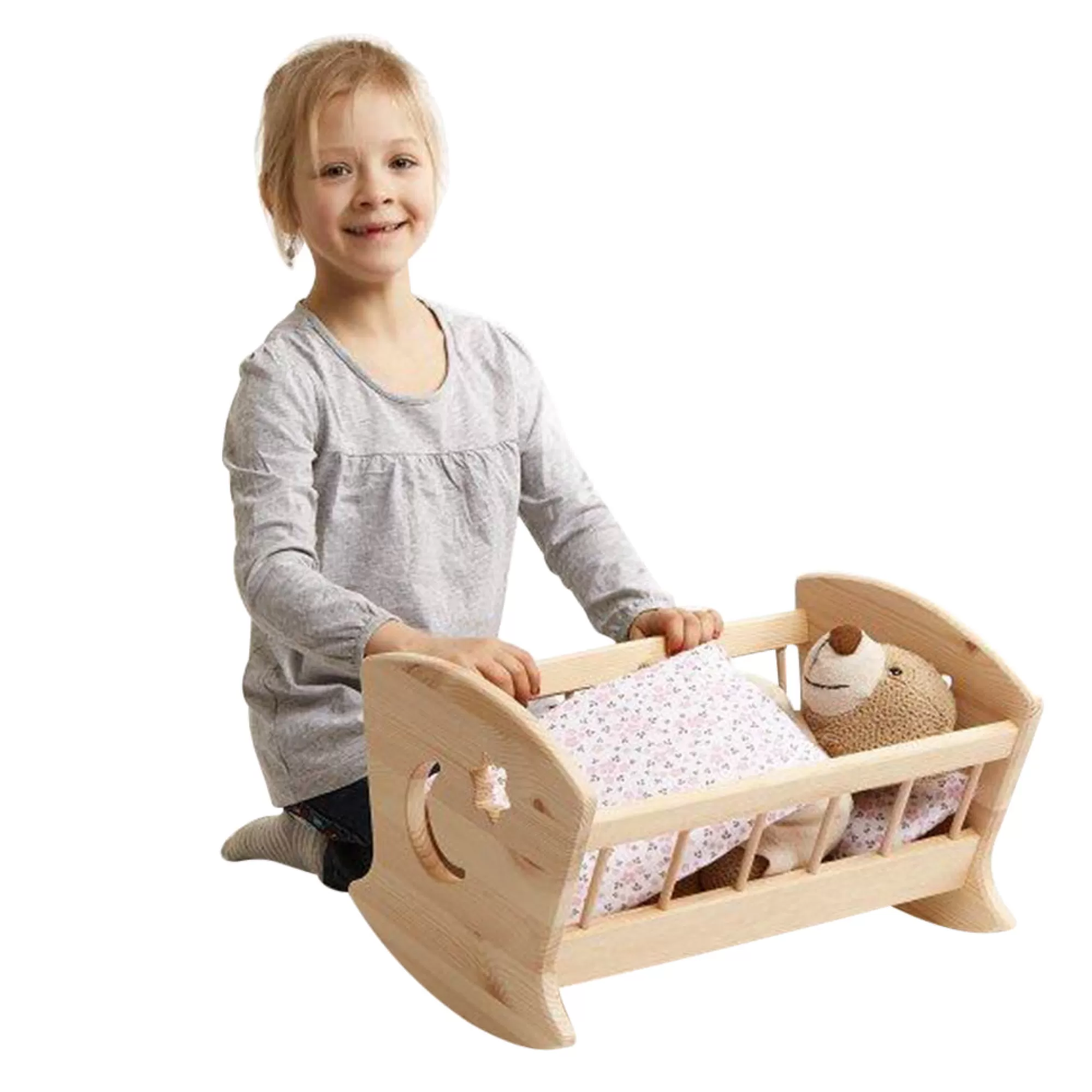 Playful Wood Doll Accessories-Wooden Doll Cradle