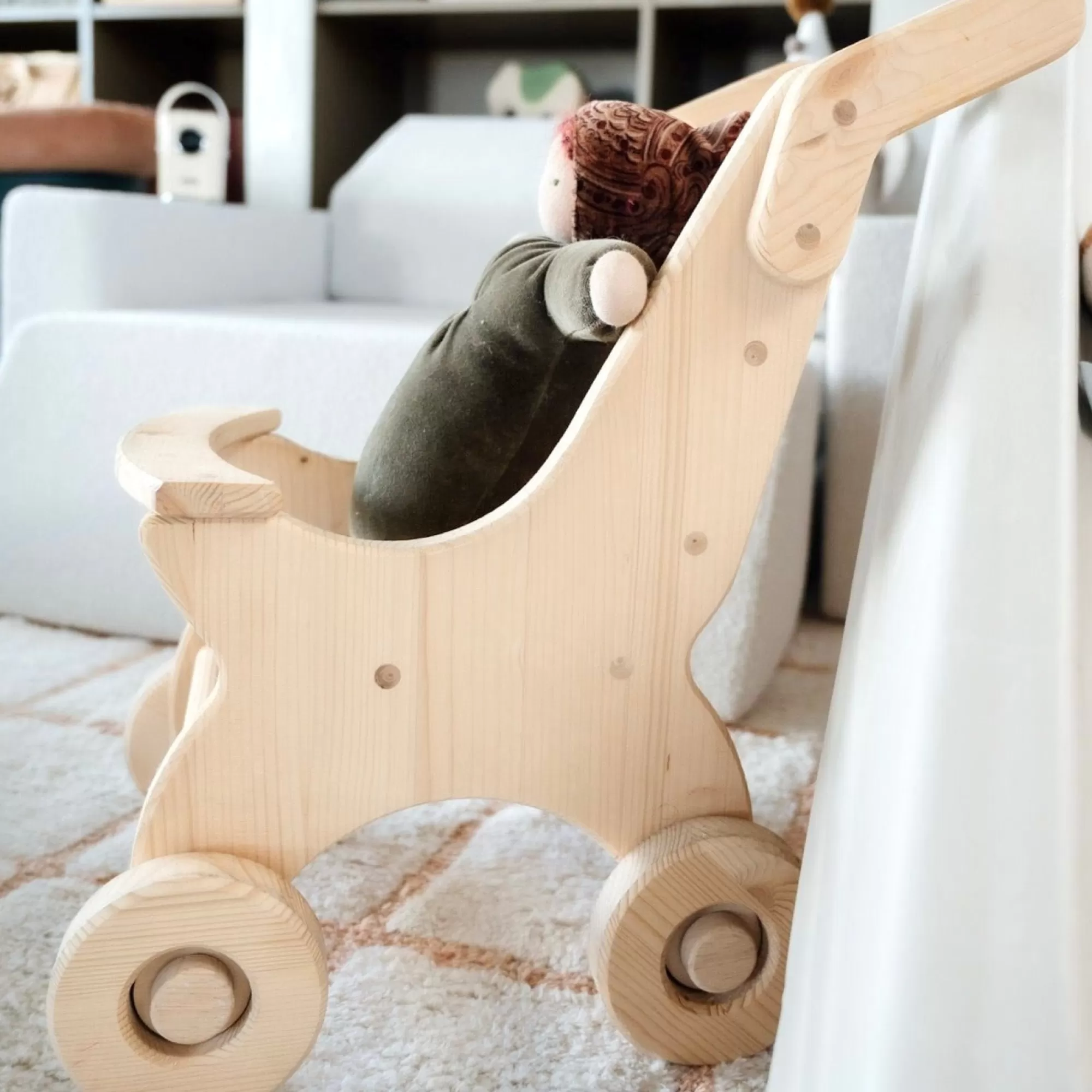 Playful Wood Doll Accessories-Wooden Dolls Stroller