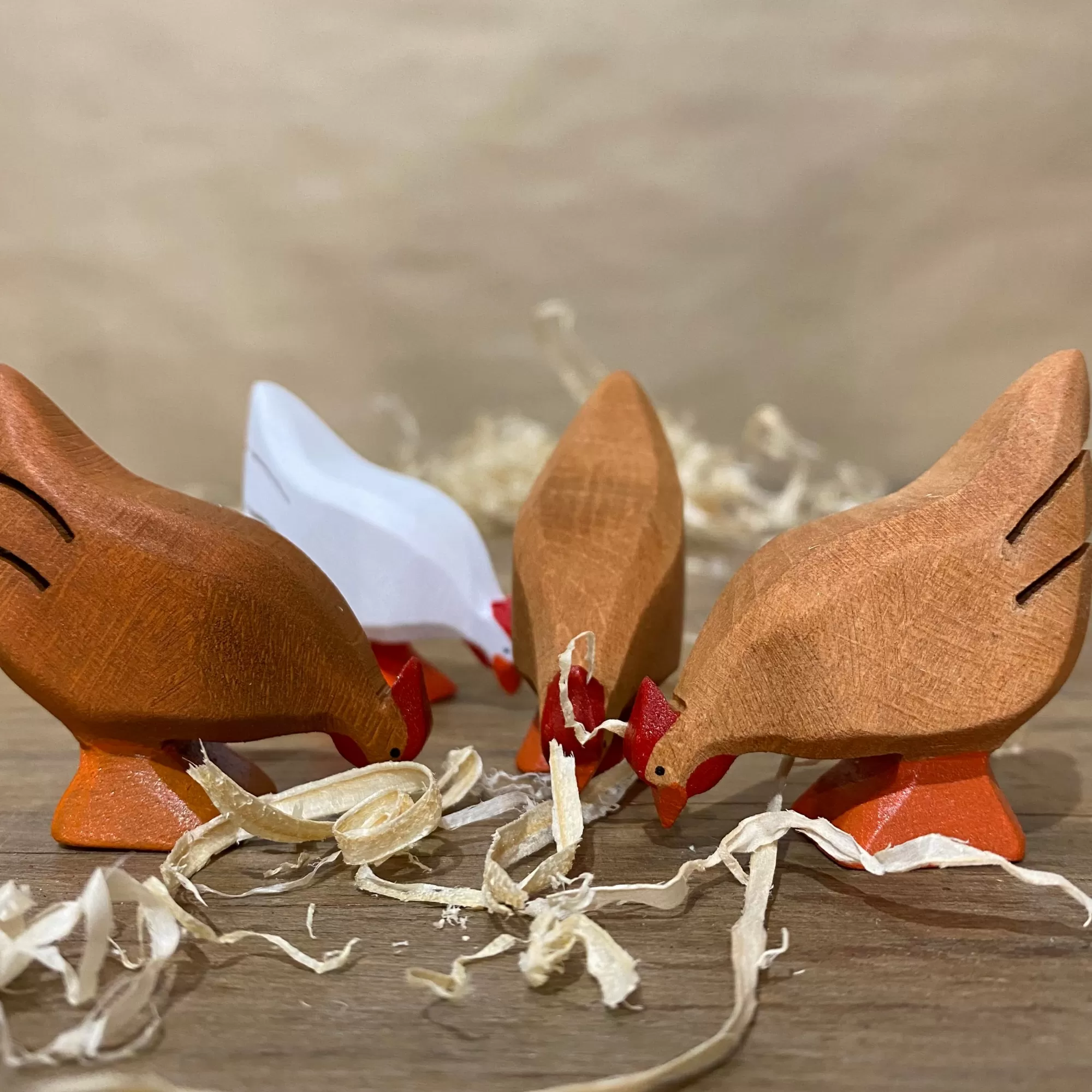 Bumbu Toys Waldorf Inspired-Wooden Hen - Brown