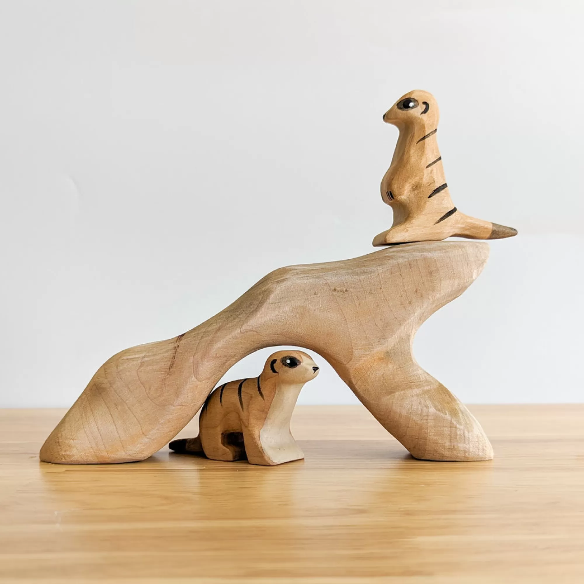 NOM Handcrafted Waldorf Inspired-Wooden Meerkat - Crouching