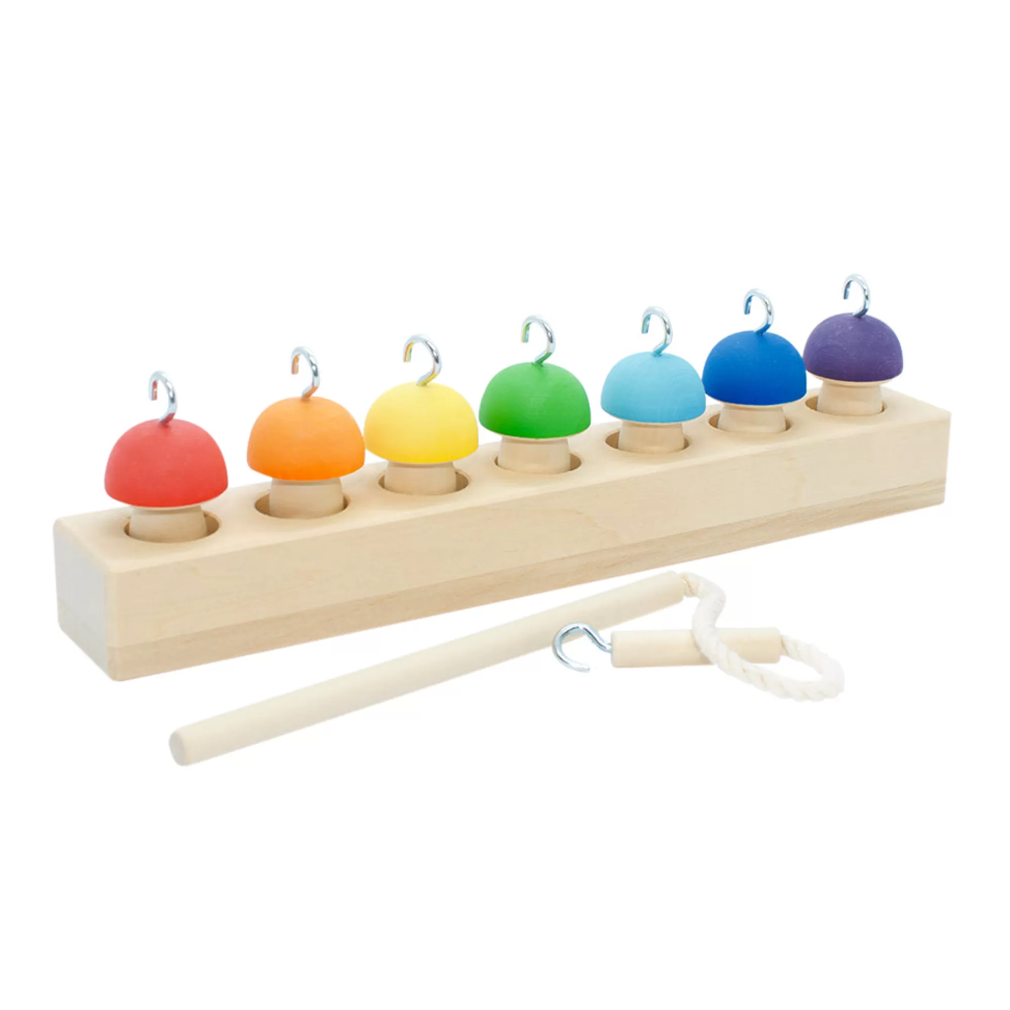 Wooden Educational Toy Montessori Toys-Wooden Mushroom Fishing Game - Rainbow