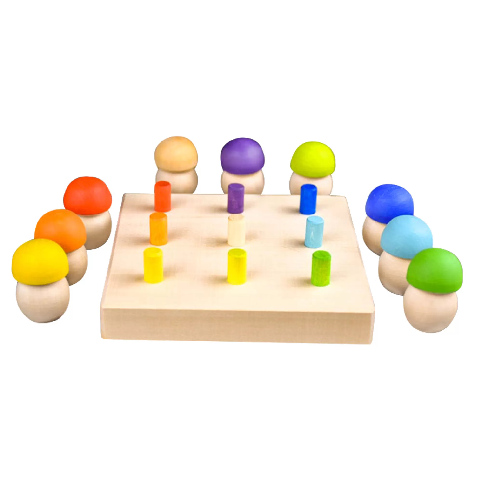 Wooden Educational Toy Montessori Toys-Wooden Mushroom Sorting Game - Rainbow