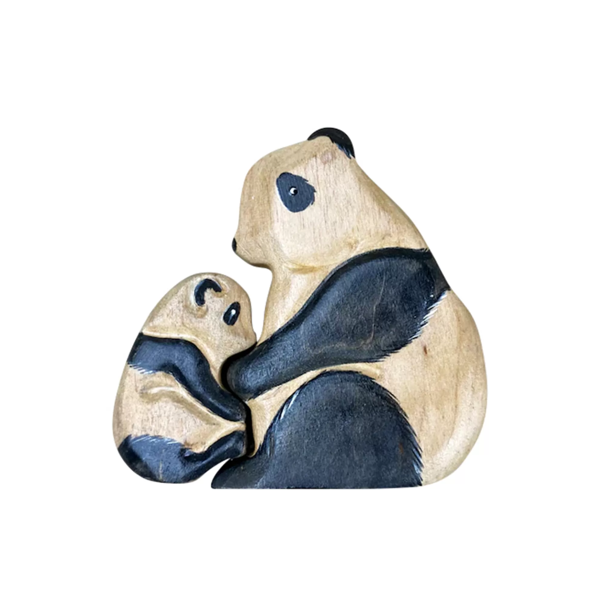 Green Taiga Forest Animals-Wooden Panda Mum & Cub