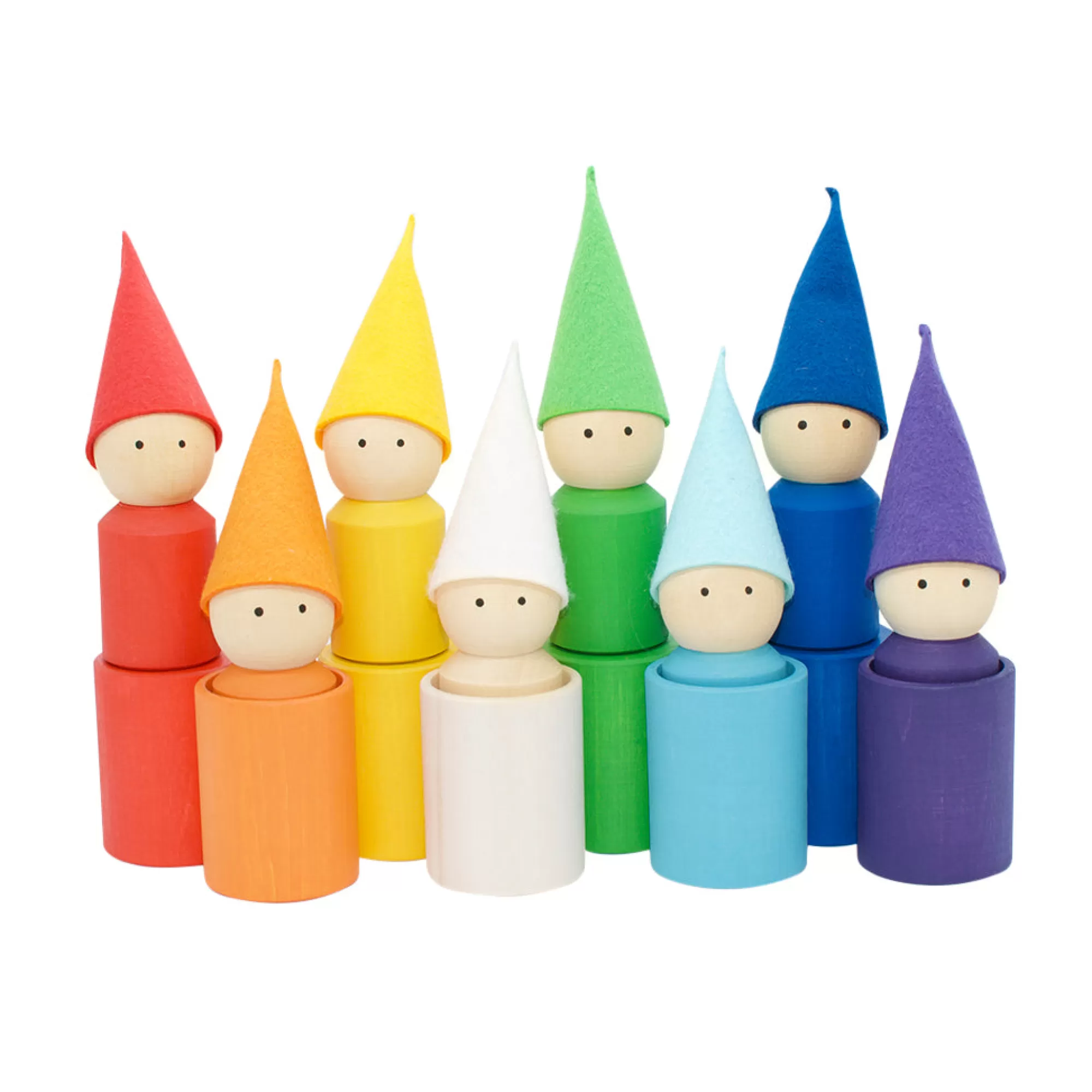 Wooden Educational Toy Montessori Toys-Wooden Peg Dolls With Cups - Rainbow