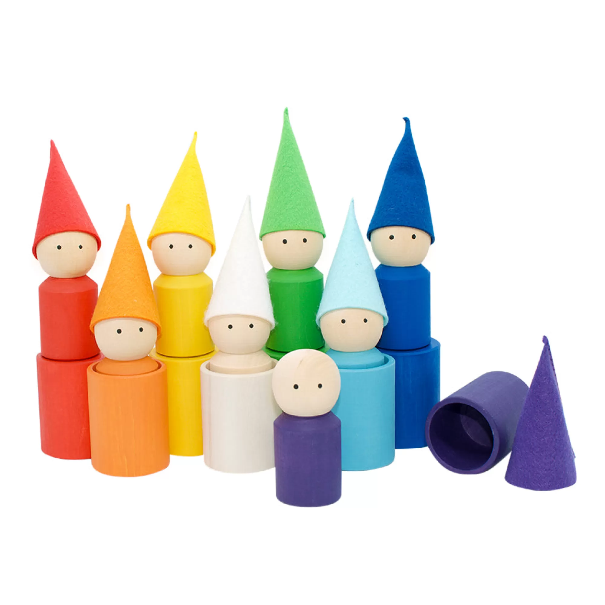 Wooden Educational Toy Montessori Toys-Wooden Peg Dolls With Cups - Rainbow