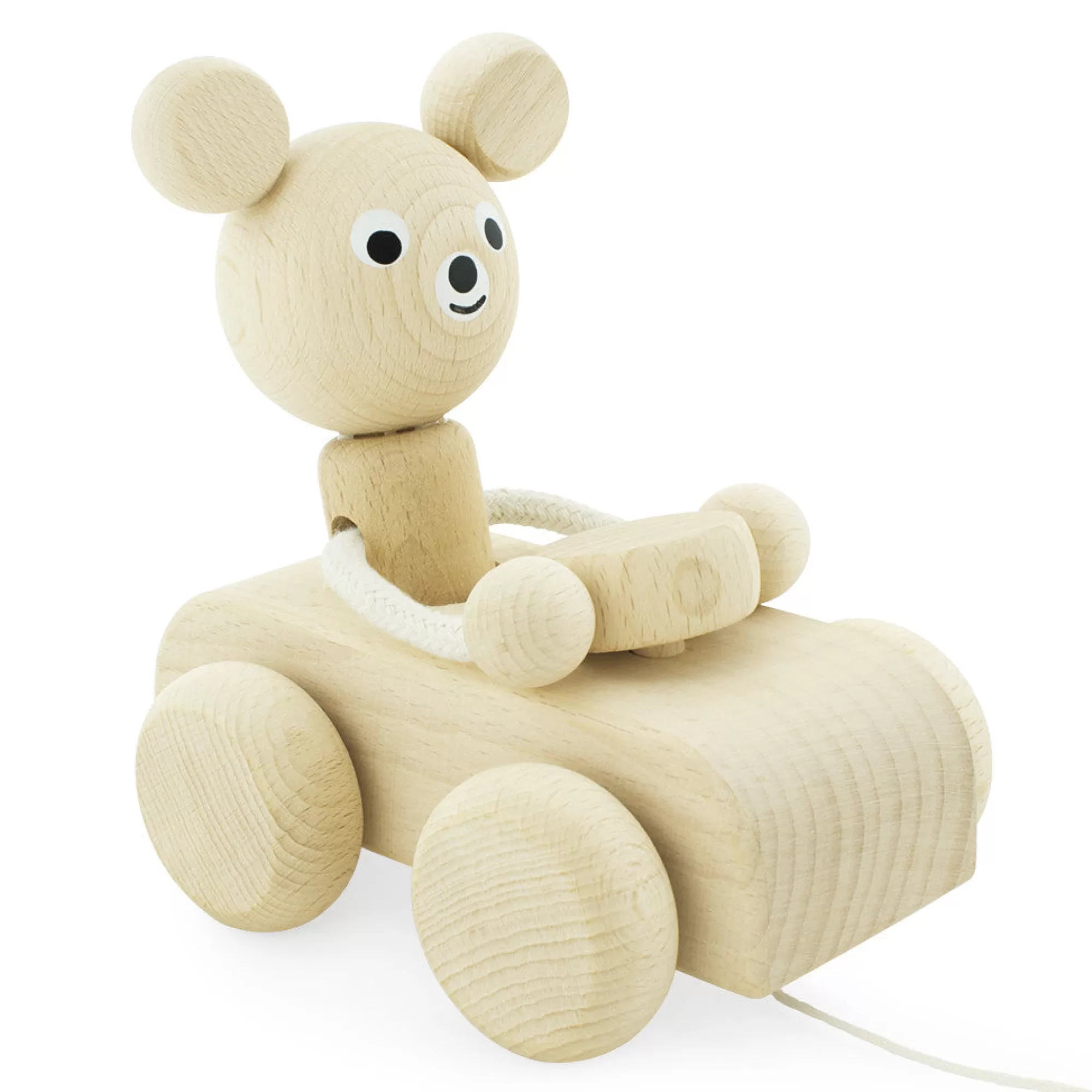 Miva Vacov Push & Pull Along-Wooden Pull Along Bear In Car - Teddy