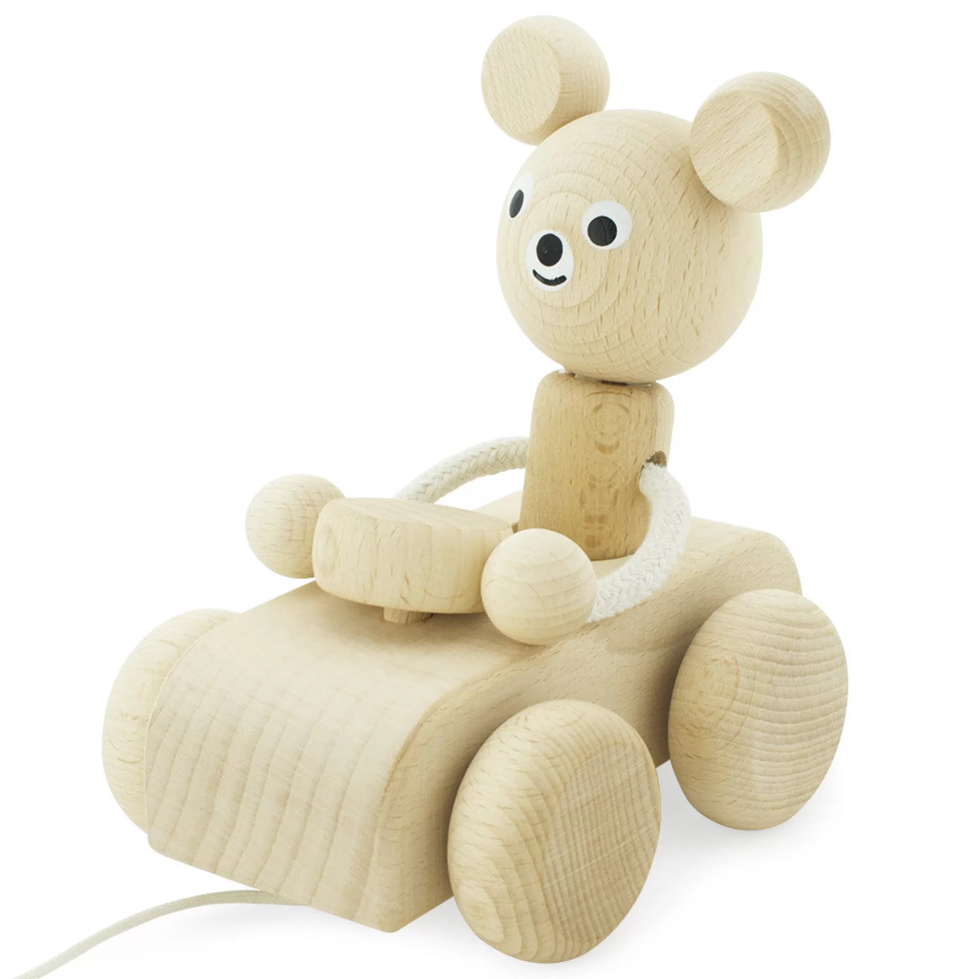 Miva Vacov Push & Pull Along-Wooden Pull Along Bear In Car - Teddy