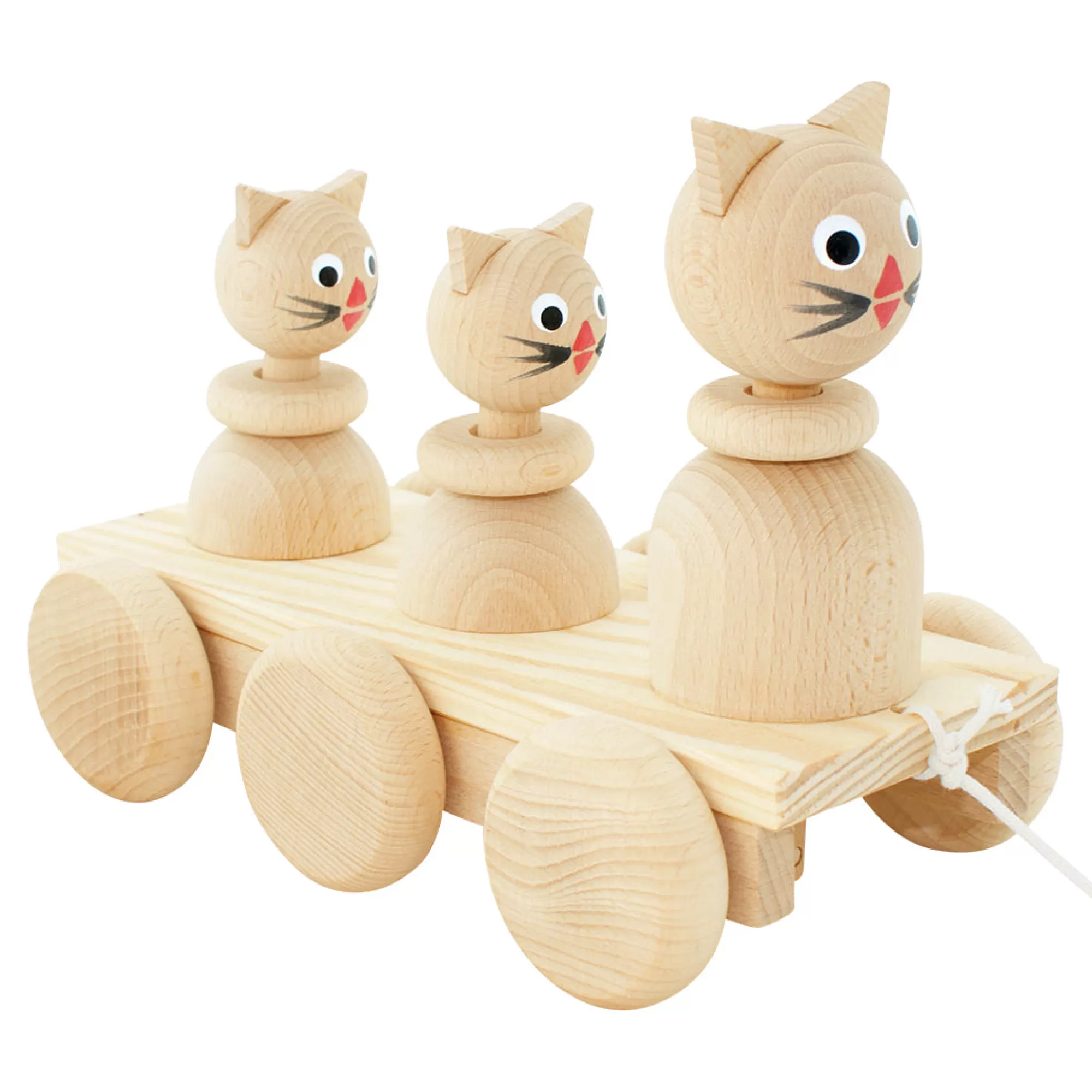 Miva Vacov Push & Pull Along-Wooden Pull Along Cat Family