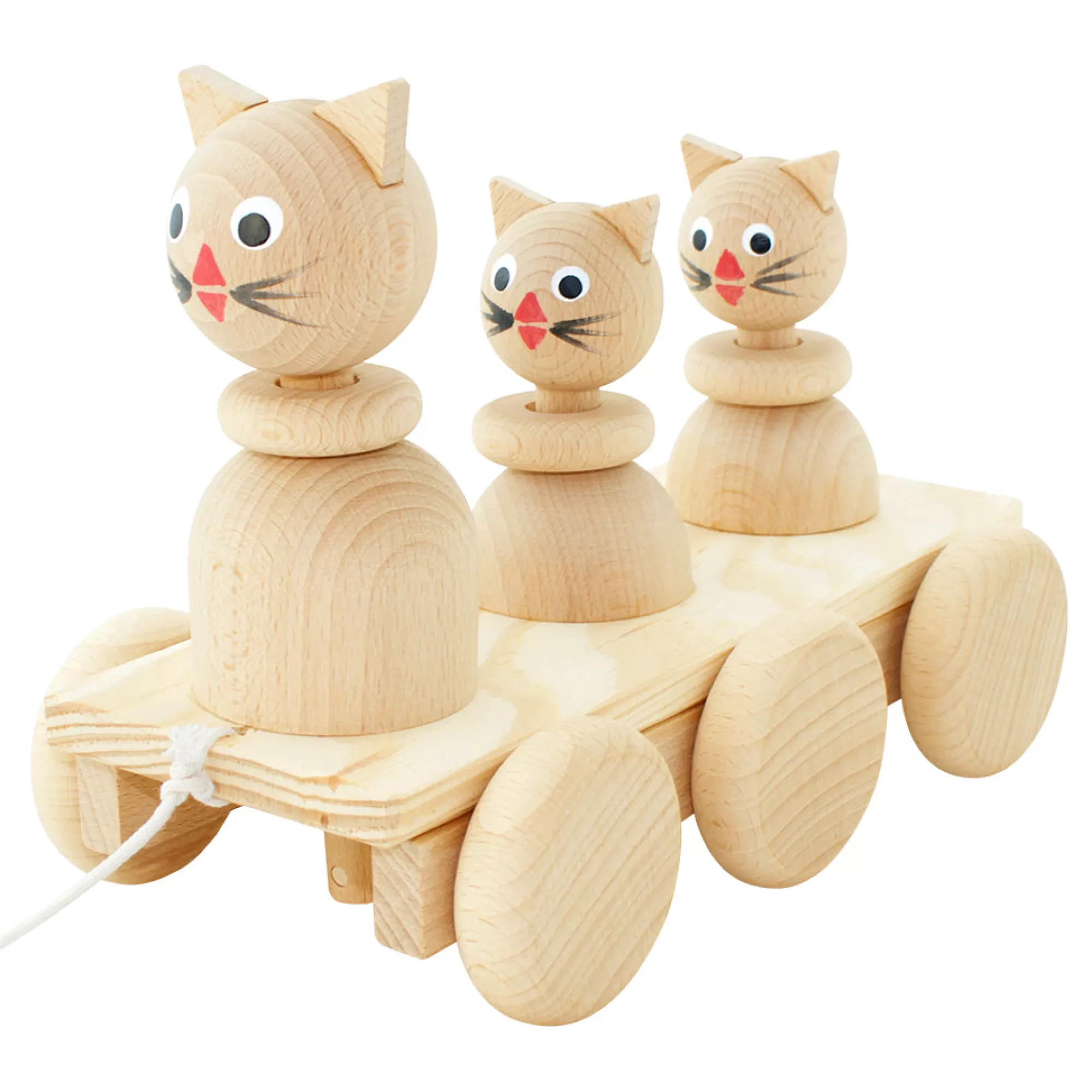 Miva Vacov Push & Pull Along-Wooden Pull Along Cat Family