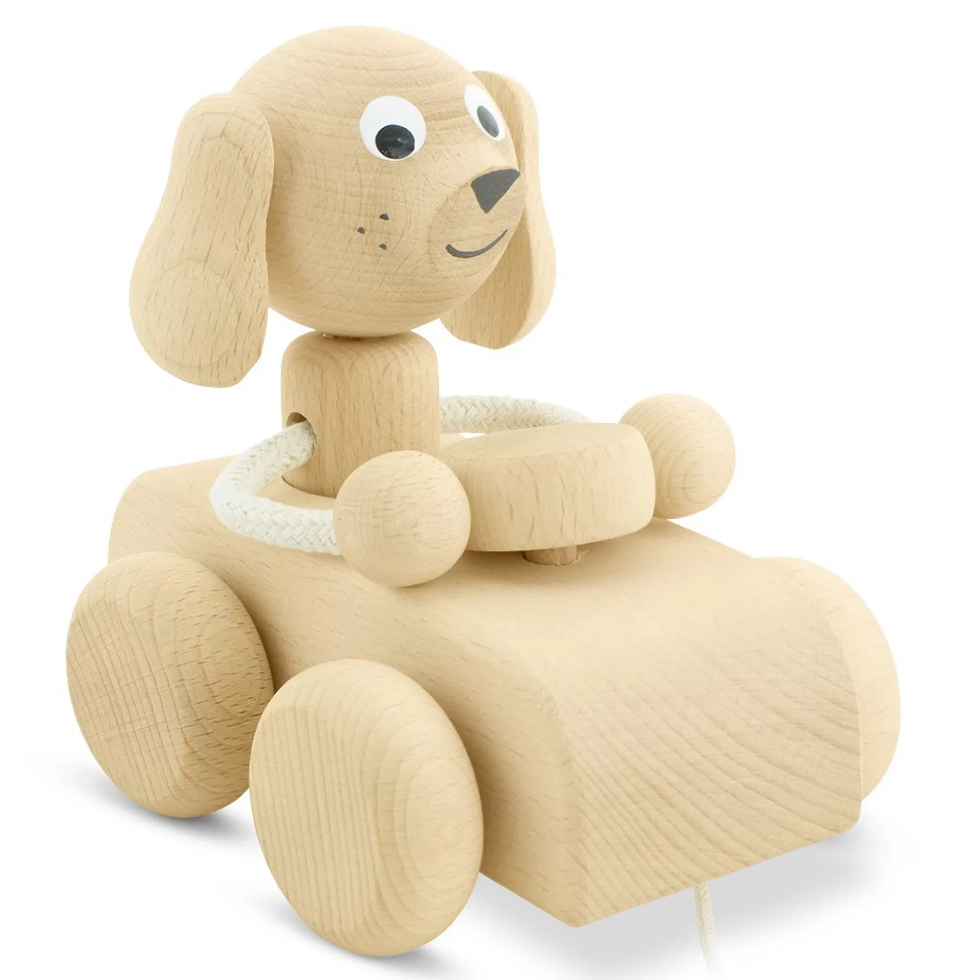 Miva Vacov Push & Pull Along-Wooden Pull Along Dog In Car - Cedric