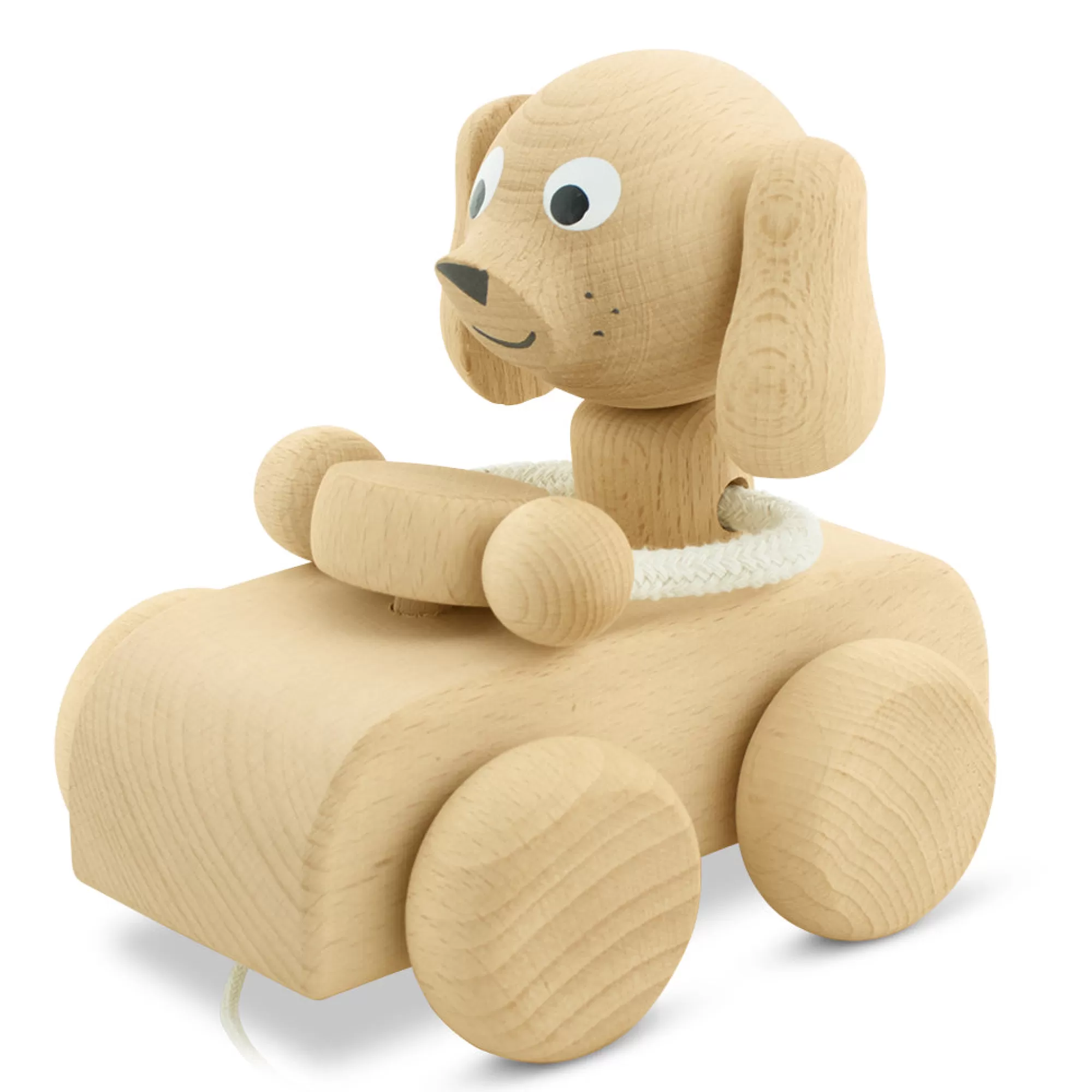 Miva Vacov Push & Pull Along-Wooden Pull Along Dog In Car - Cedric