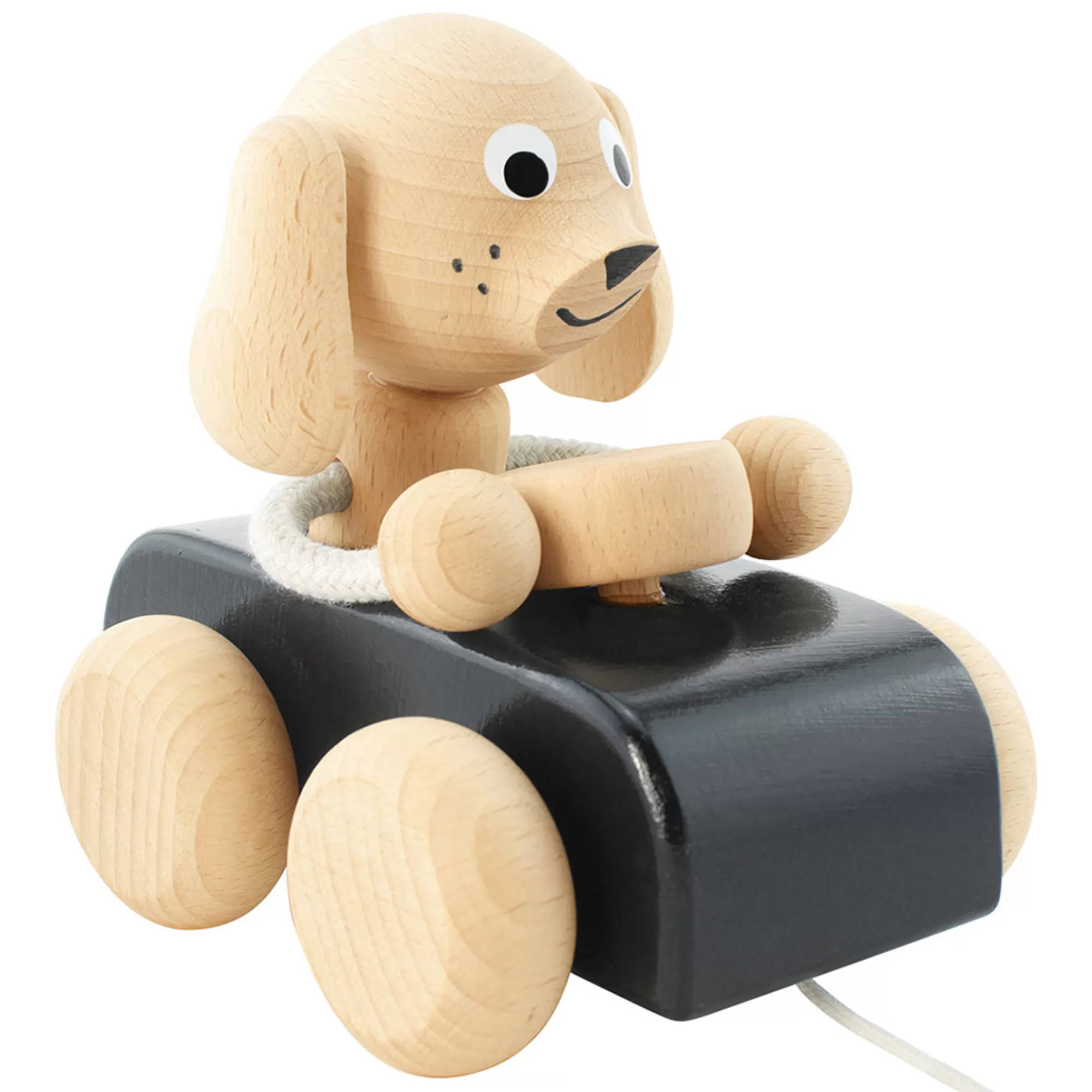 Miva Vacov Push & Pull Along-Wooden Pull Along Dog In Car - Jude