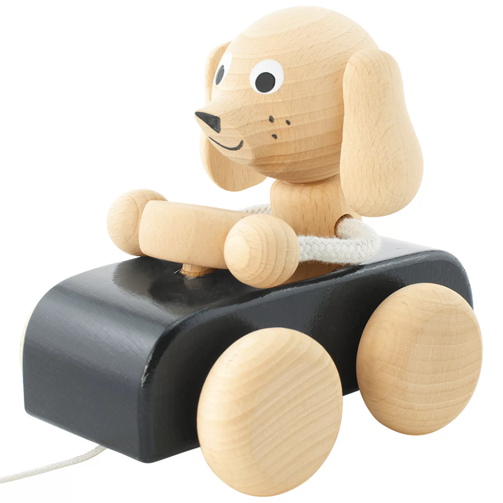 Miva Vacov Push & Pull Along-Wooden Pull Along Dog In Car - Jude