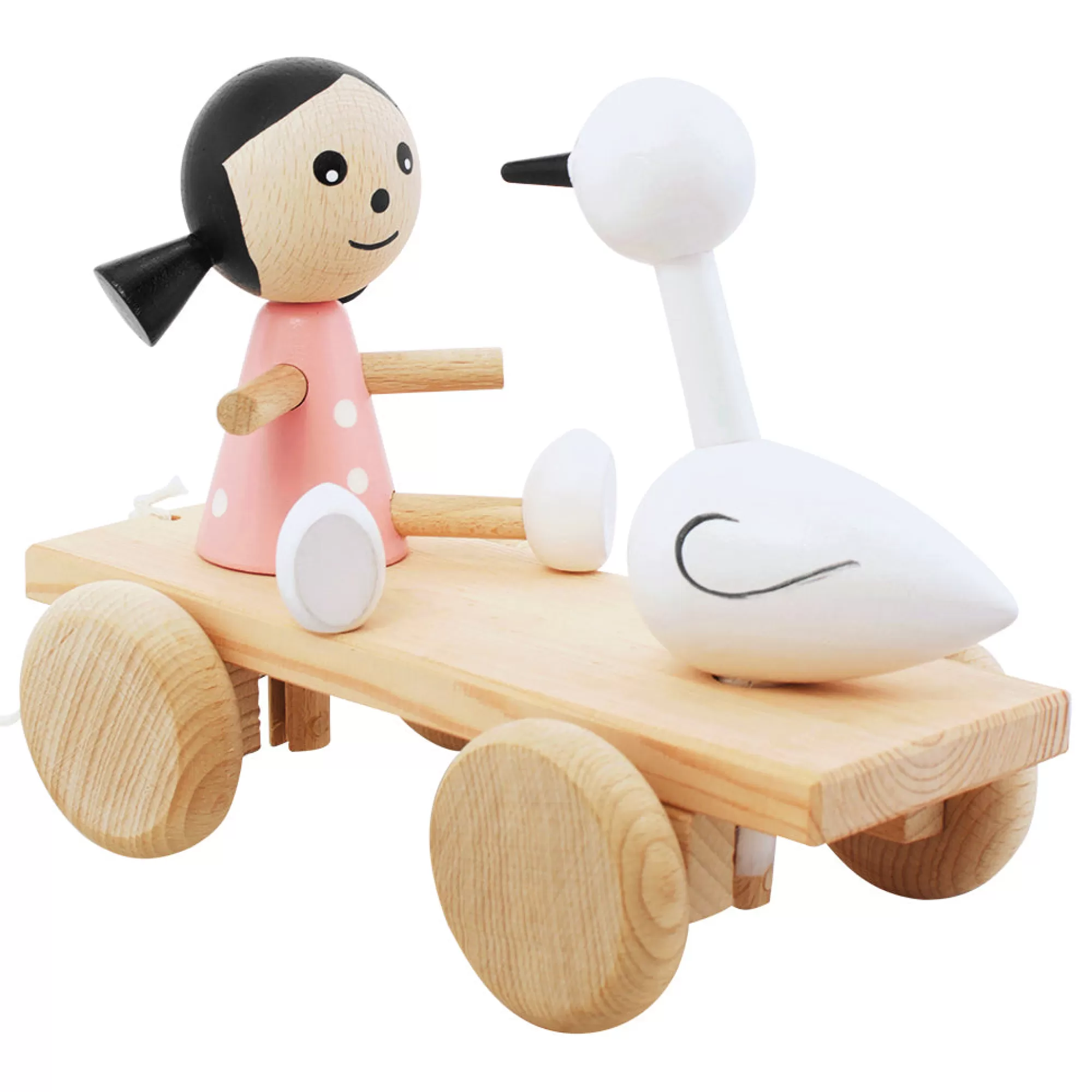 Miva Vacov Push & Pull Along-Wooden Pull Along Girl And Swan - Jasmine & Josephine