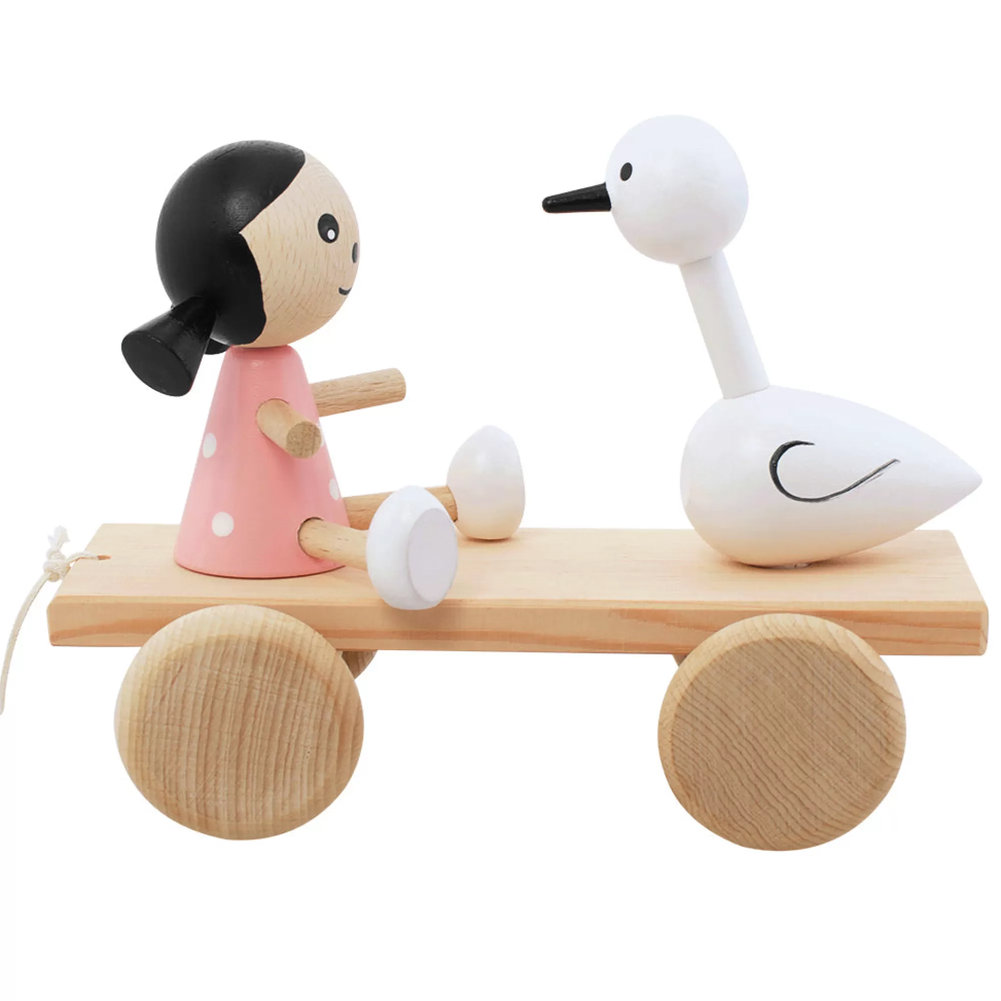 Miva Vacov Push & Pull Along-Wooden Pull Along Girl And Swan - Jasmine & Josephine