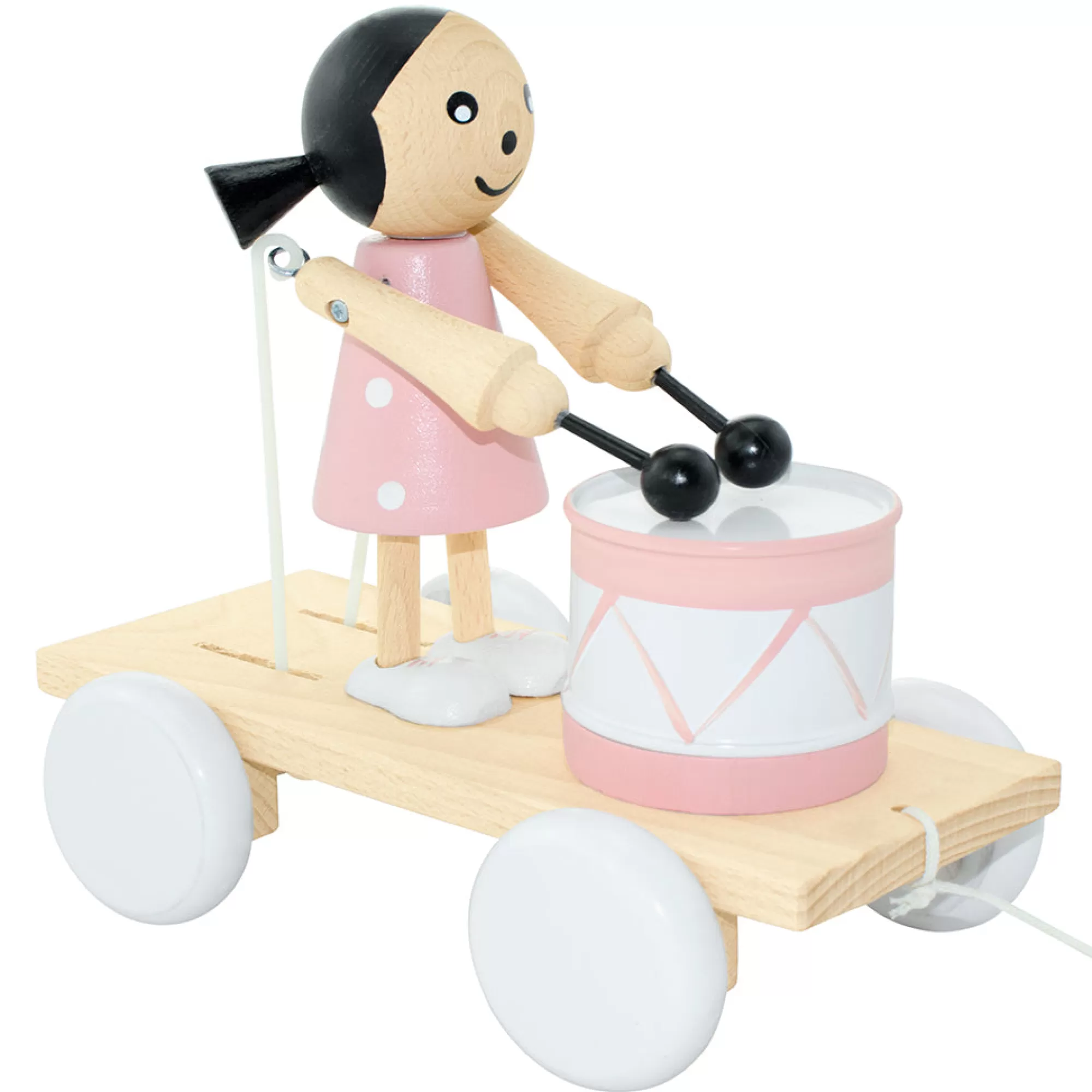 Miva Vacov Musical Toys-Wooden Pull Along Girl With Drum - Eve