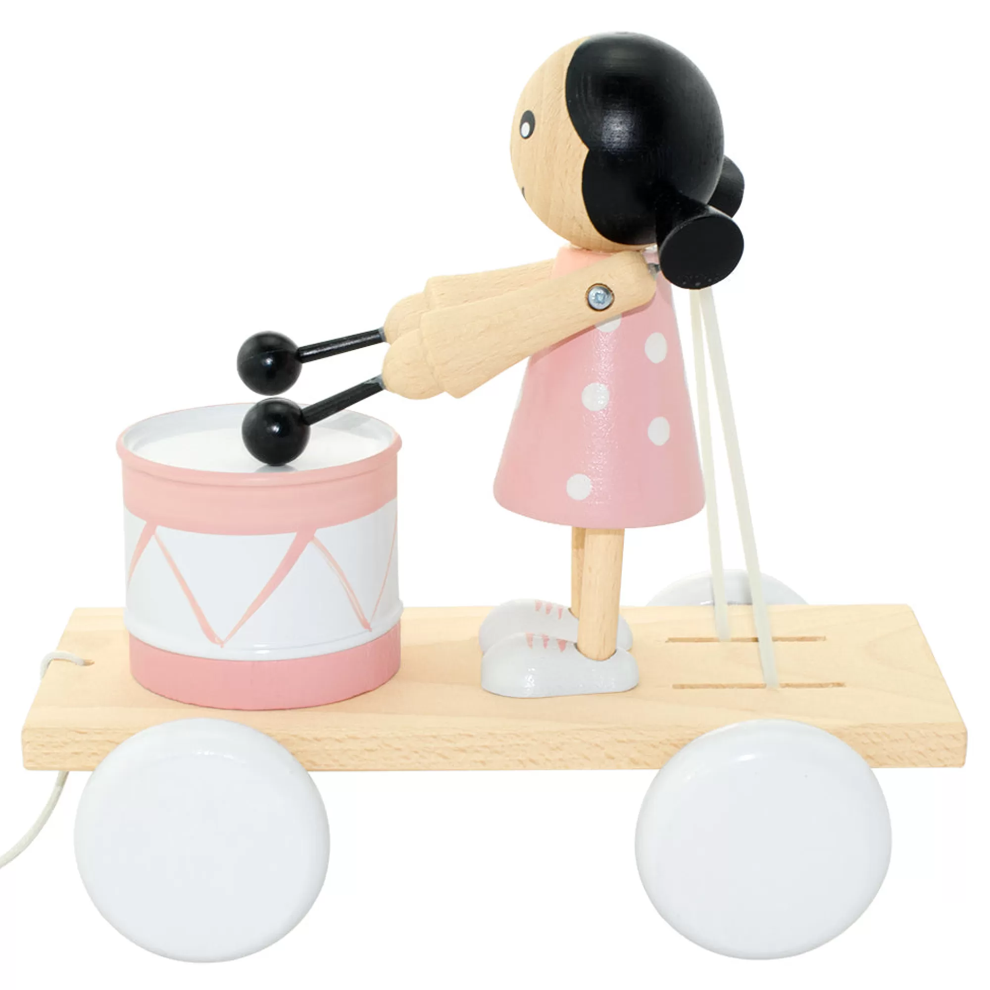 Miva Vacov Musical Toys-Wooden Pull Along Girl With Drum - Eve