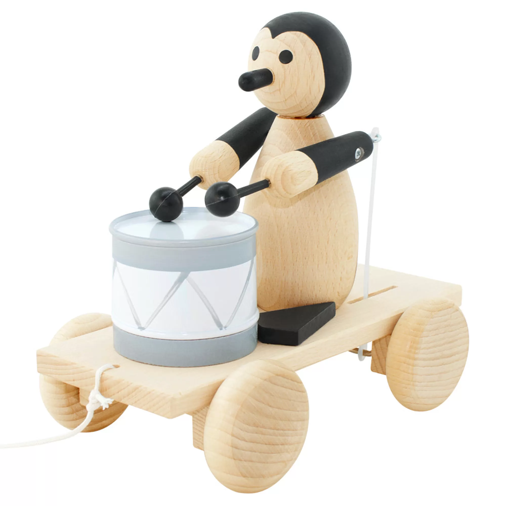 Miva Vacov Musical Toys-Wooden Pull Along Penguin With Drum - Piper