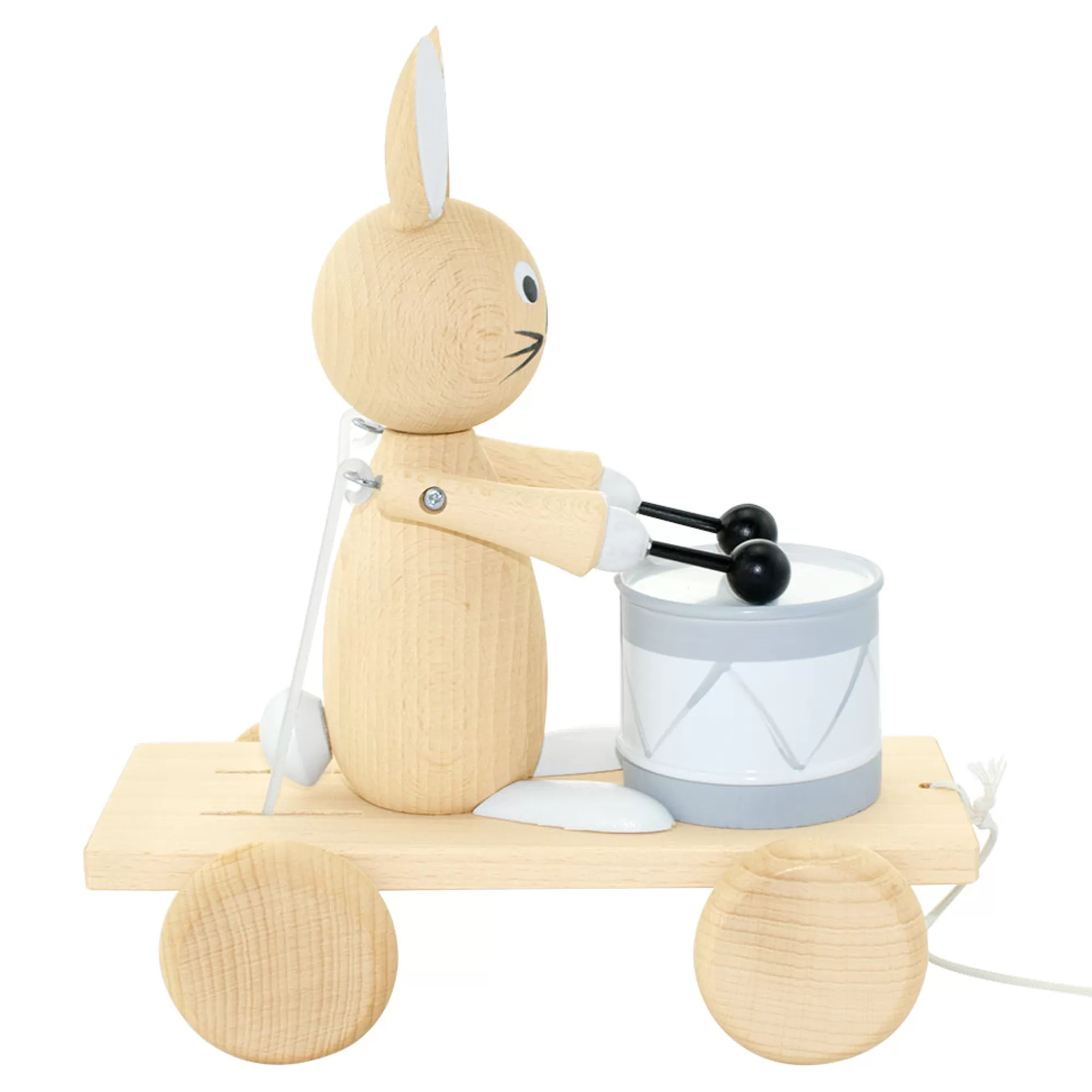 Miva Vacov Musical Toys-Wooden Pull Along Rabbit With Drum - Mabel