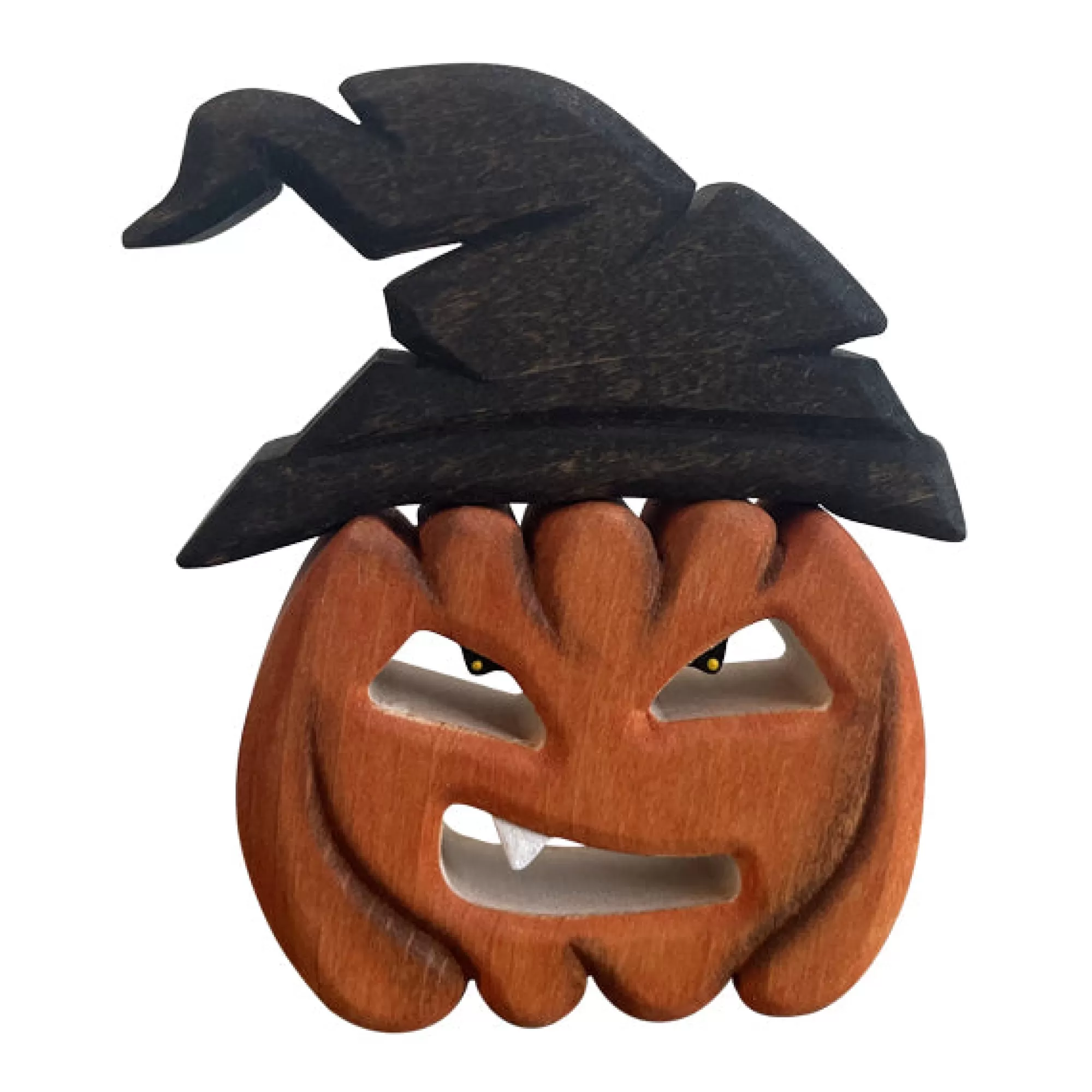 Forest Melody Stories & Tales-Wooden Pumpkin With Witch Hat