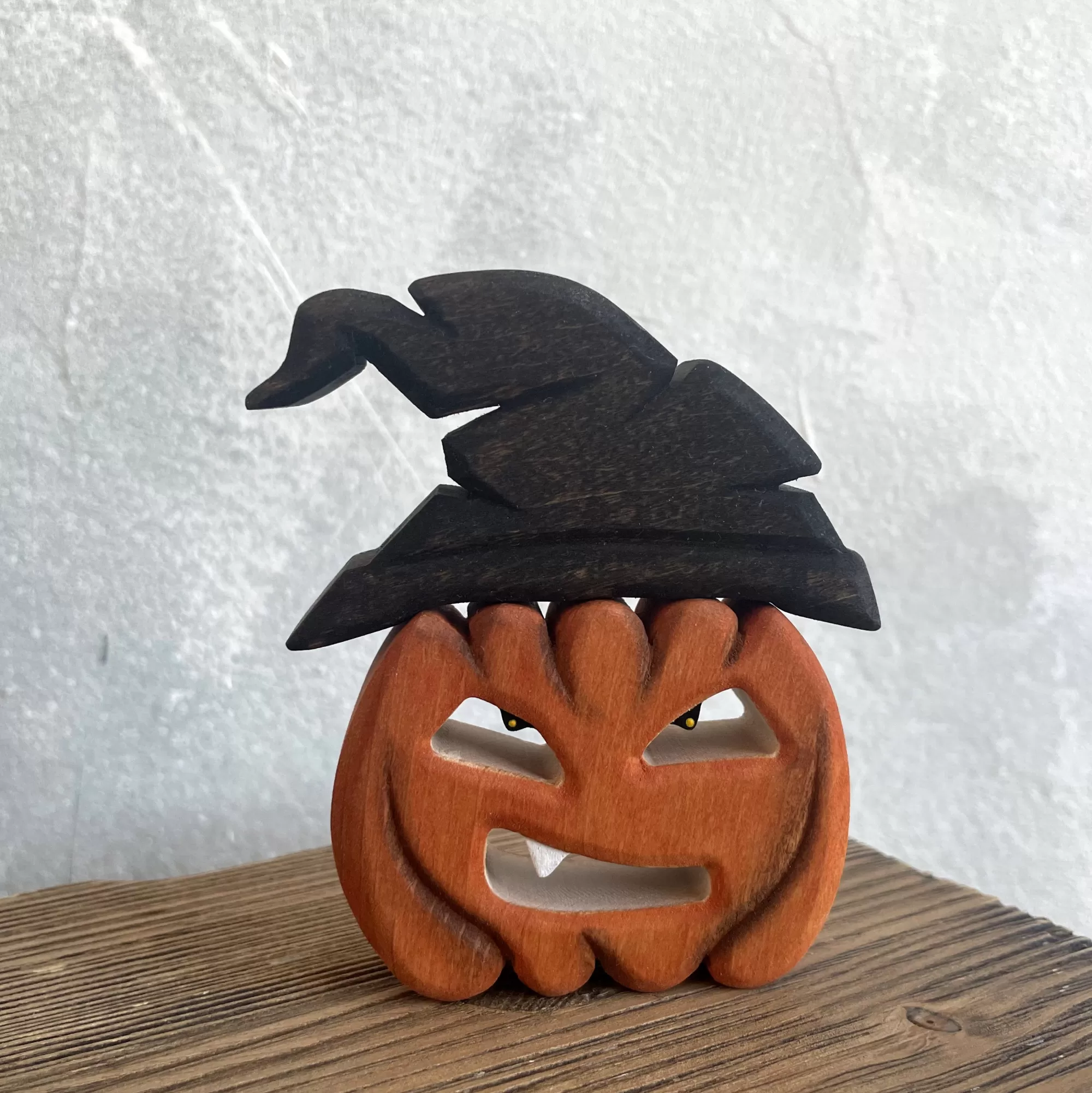 Forest Melody Stories & Tales-Wooden Pumpkin With Witch Hat