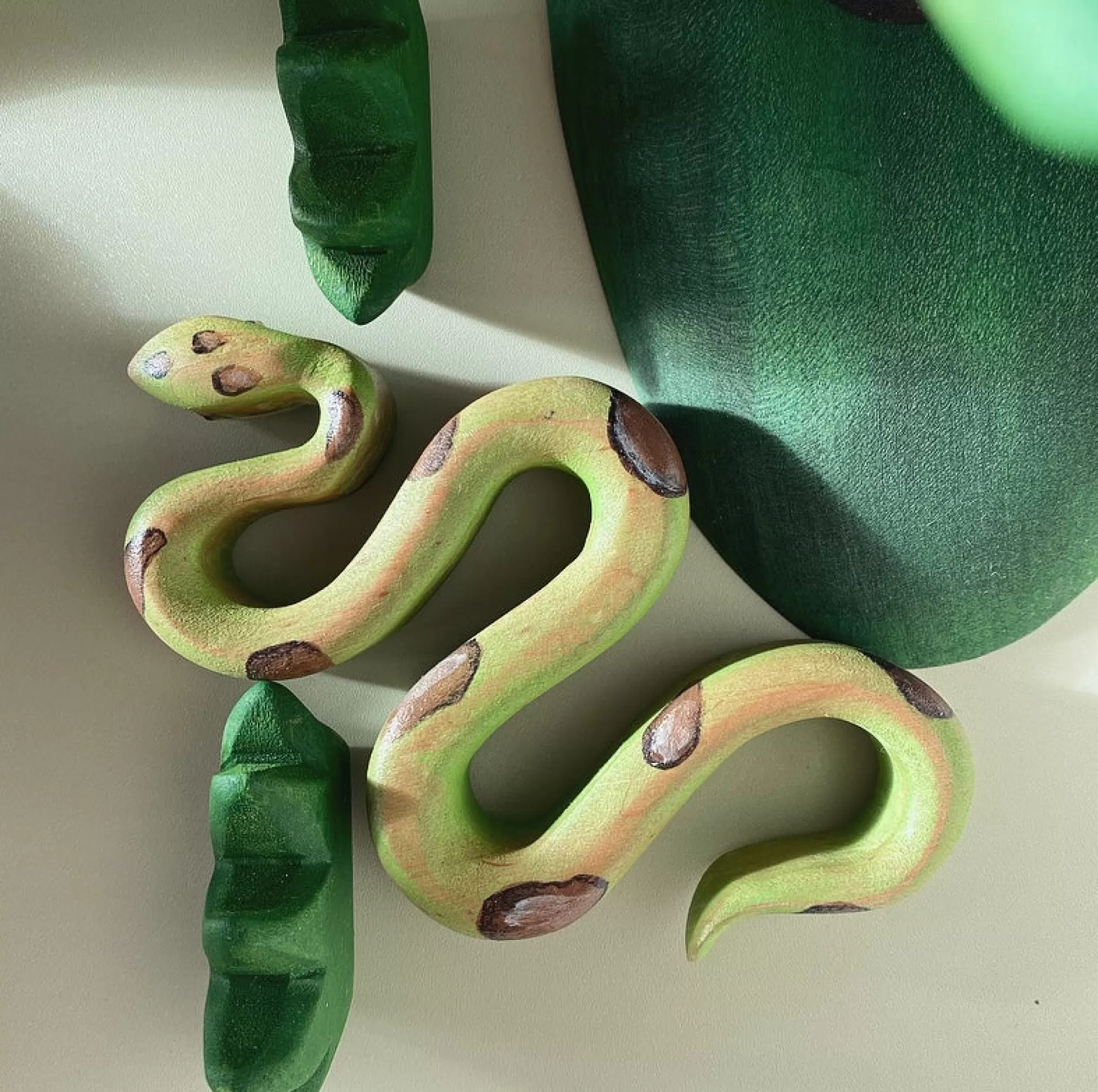 Green Taiga African Animals-Wooden Python Snake