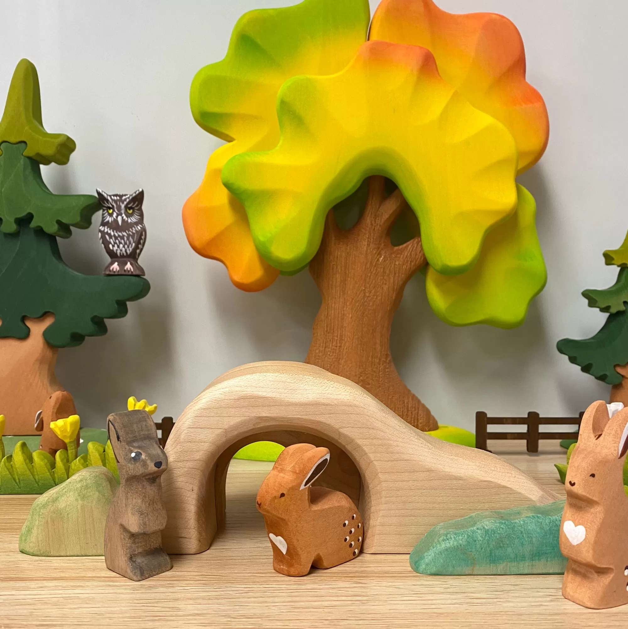 NOM Handcrafted Waldorf Inspired-Wooden Rabbit Burrow